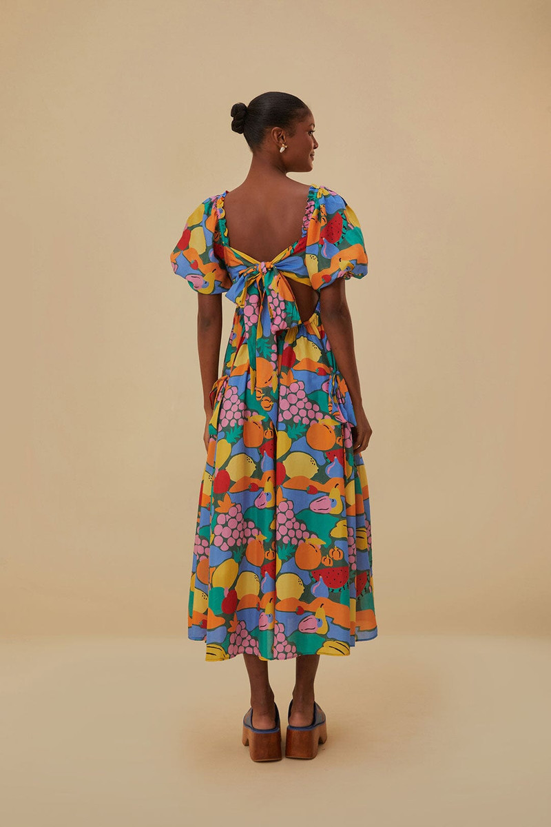 Multicolor Fruit Landscape Short Sleeve Midi Dress 7