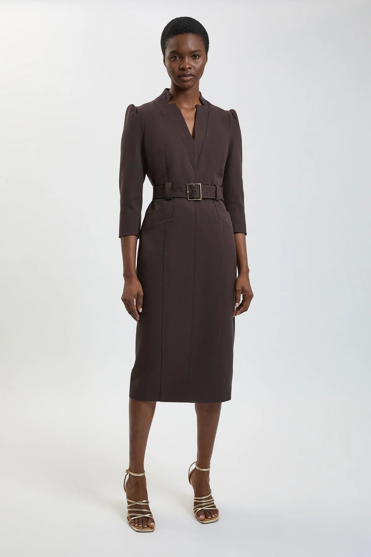 Petite Forever Structured Crepe Belted Forever Midi Dress - 1