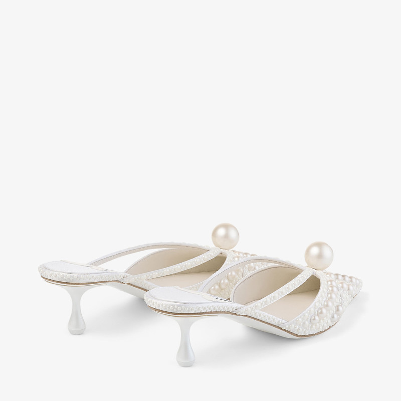 Sana Mule 50 White Satin Mule with Pearl Embellishments 6
