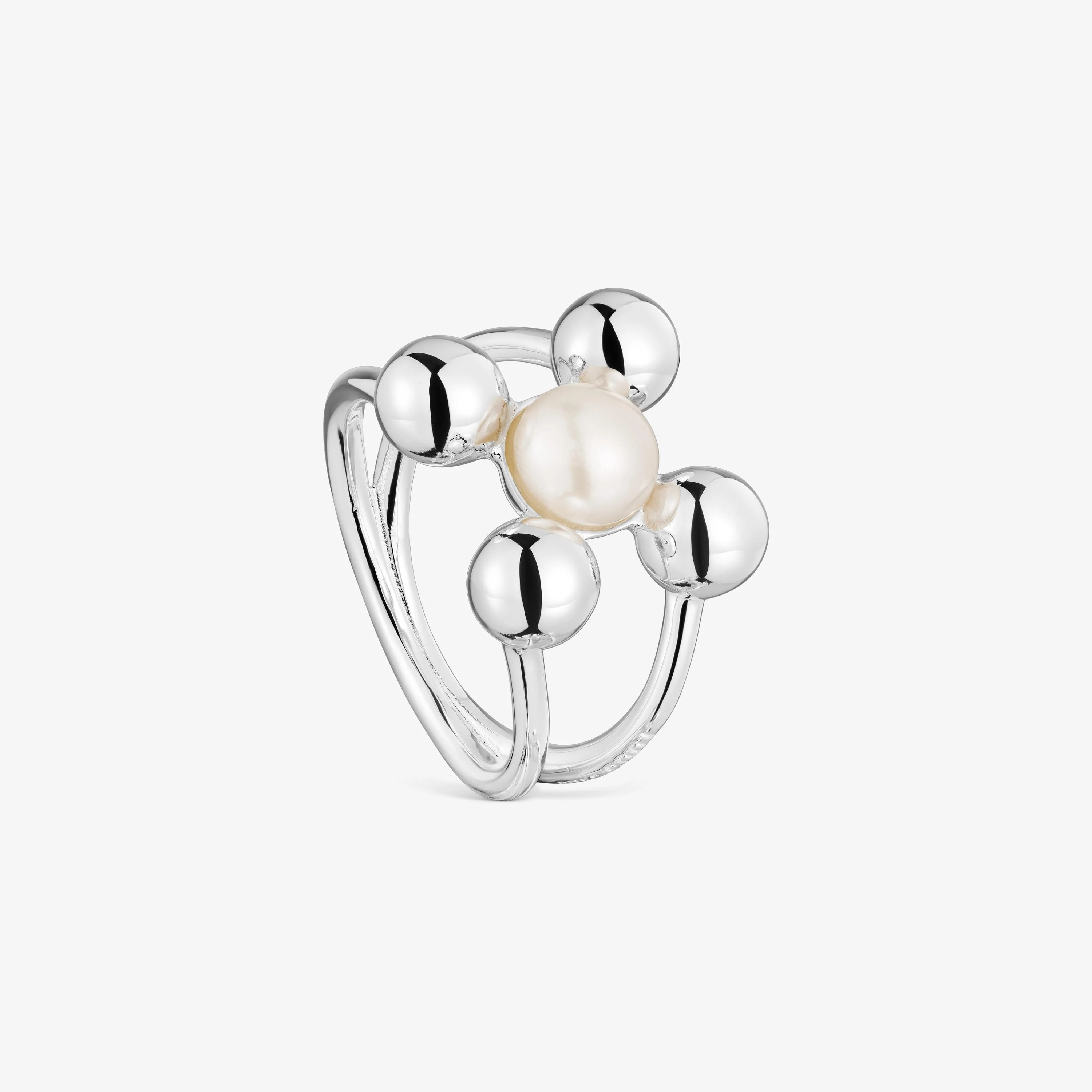 Large silver and cultured pearl motifs Ring Sugar Party - 1