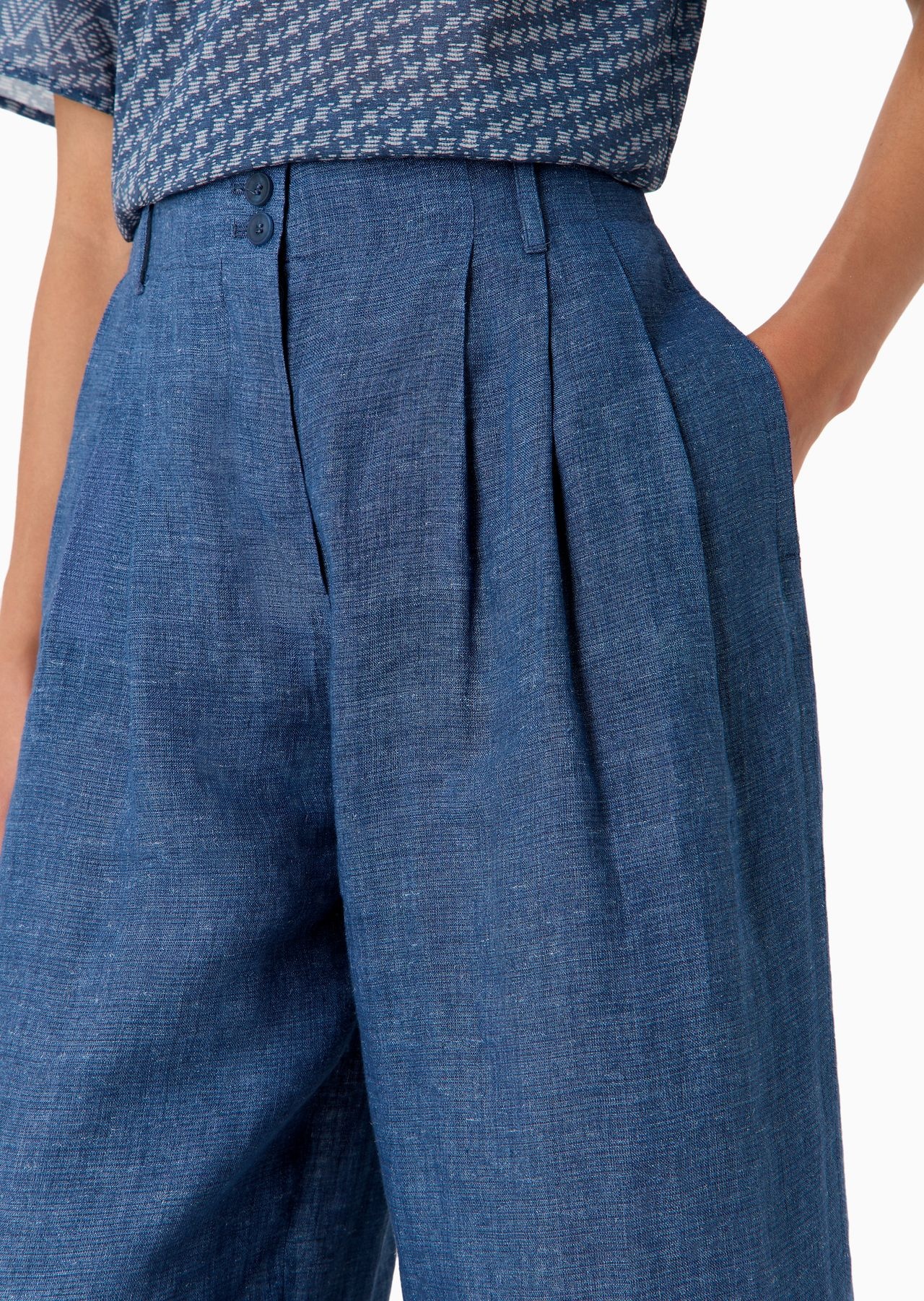 Icon ovel-leg trousers with pleats in washed linen - 5