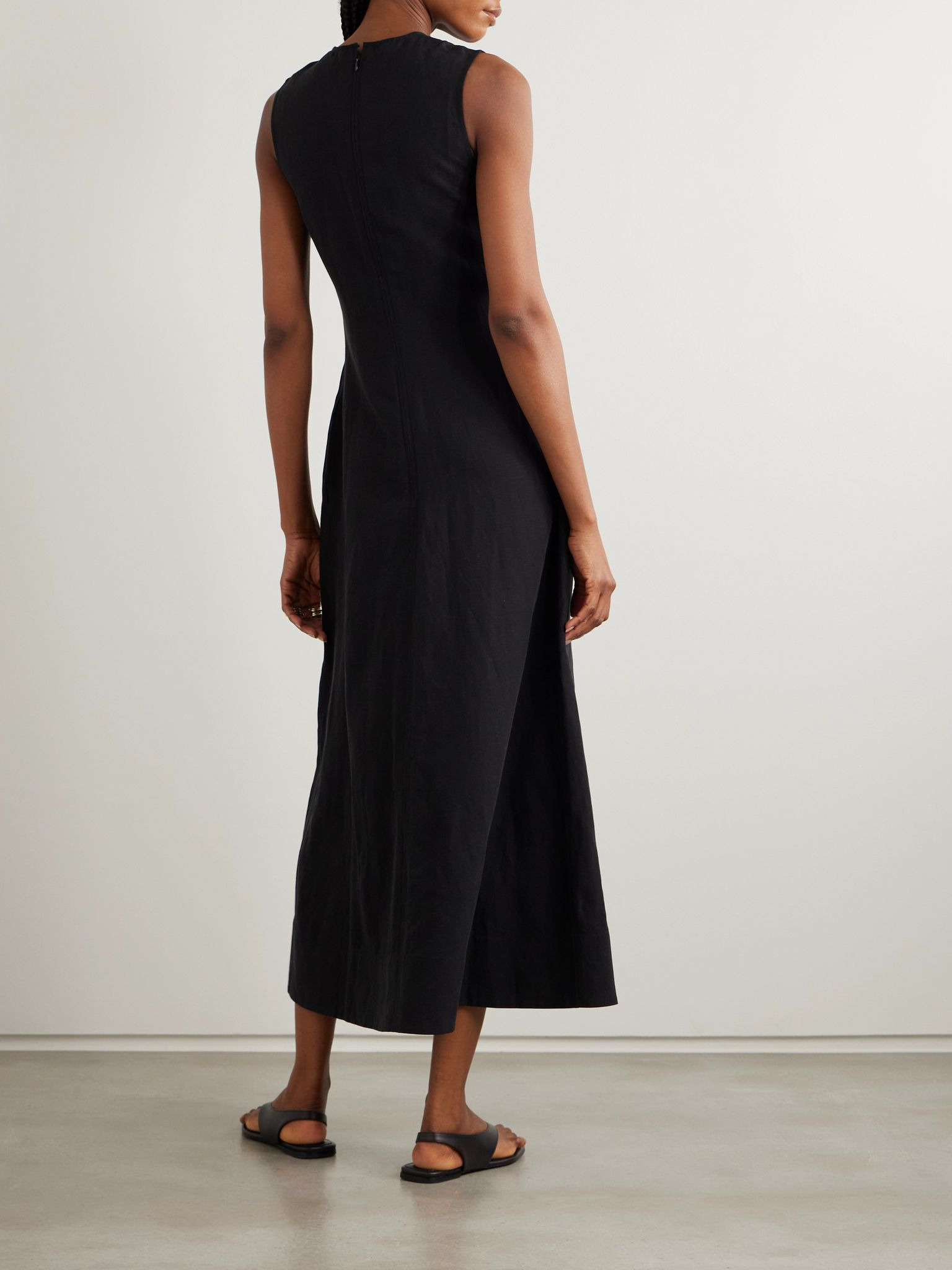Lyocell and linen-blend midi dress Black - 3