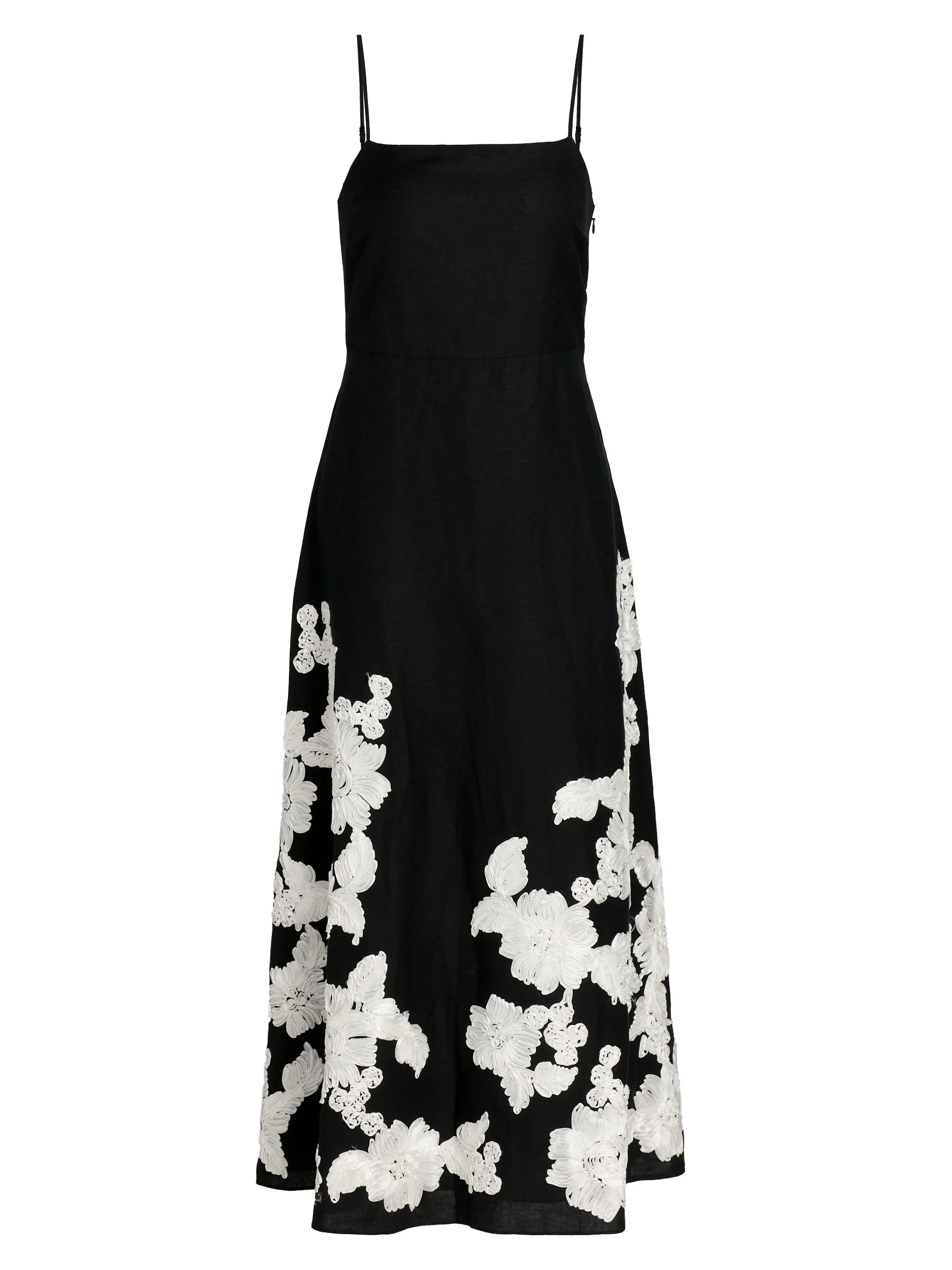 Women's Annabella Floral Embroidered Linen-Blend Midi-Dress - Black Multi - 1