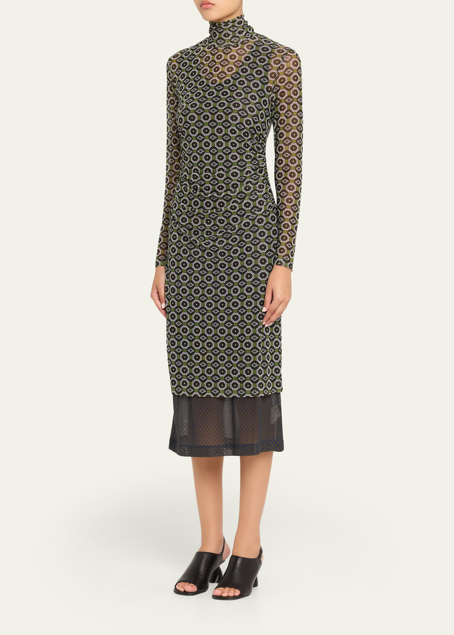 Hofes Turtleneck Sheer Layered Midi Dress - 4