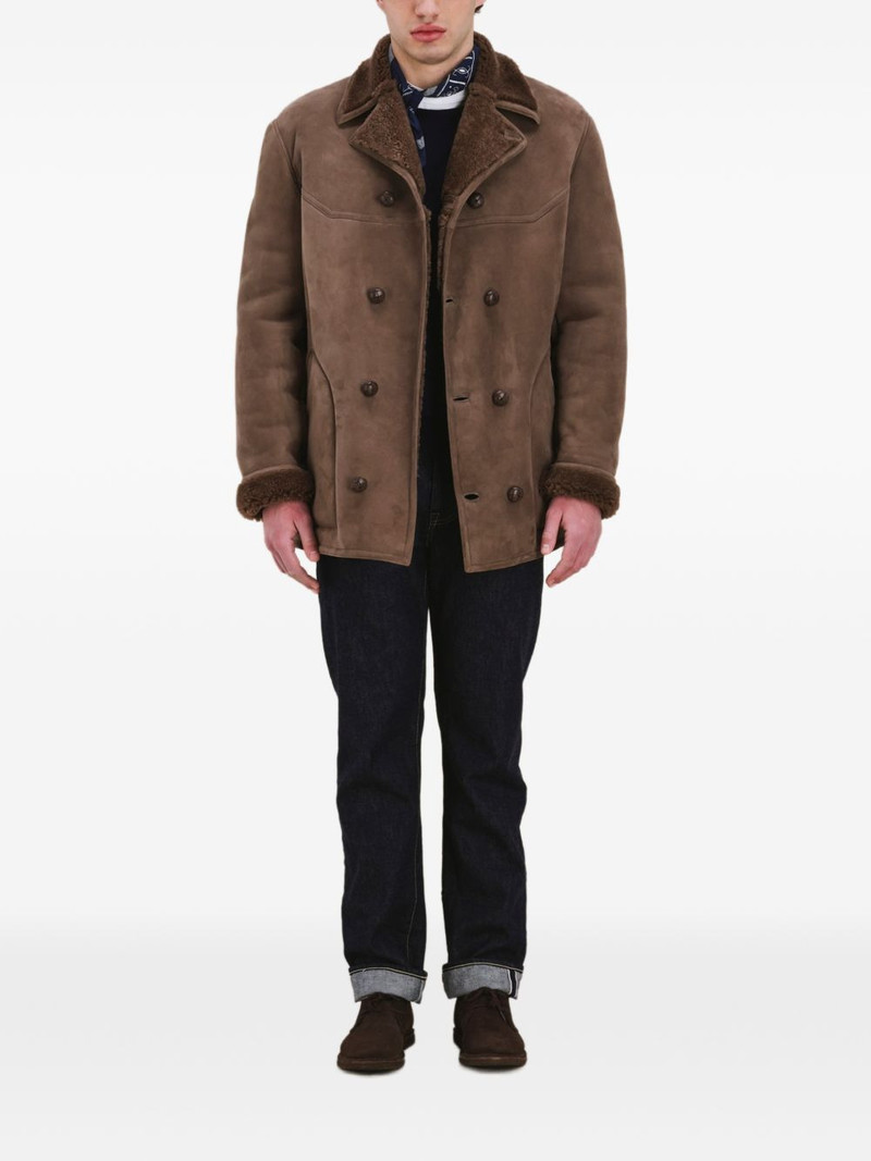 FORTELA double-breasted leather coat outlook