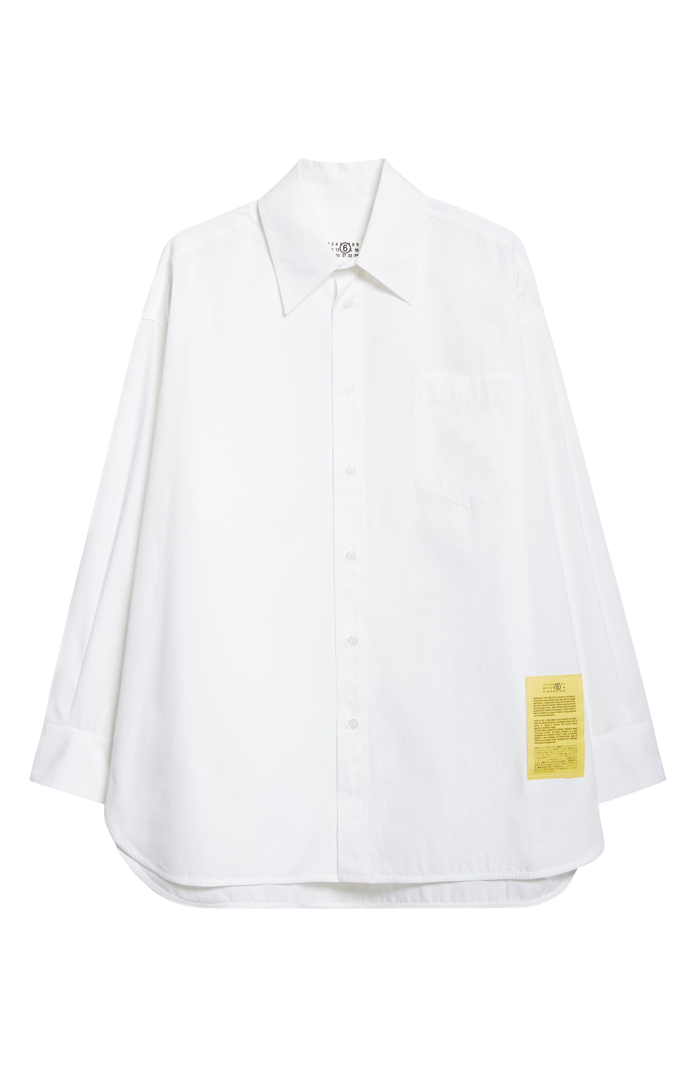 MM6 Maison Margiela Numeric Motif Label Button-Up Shirt in White at Nordstrom - 5