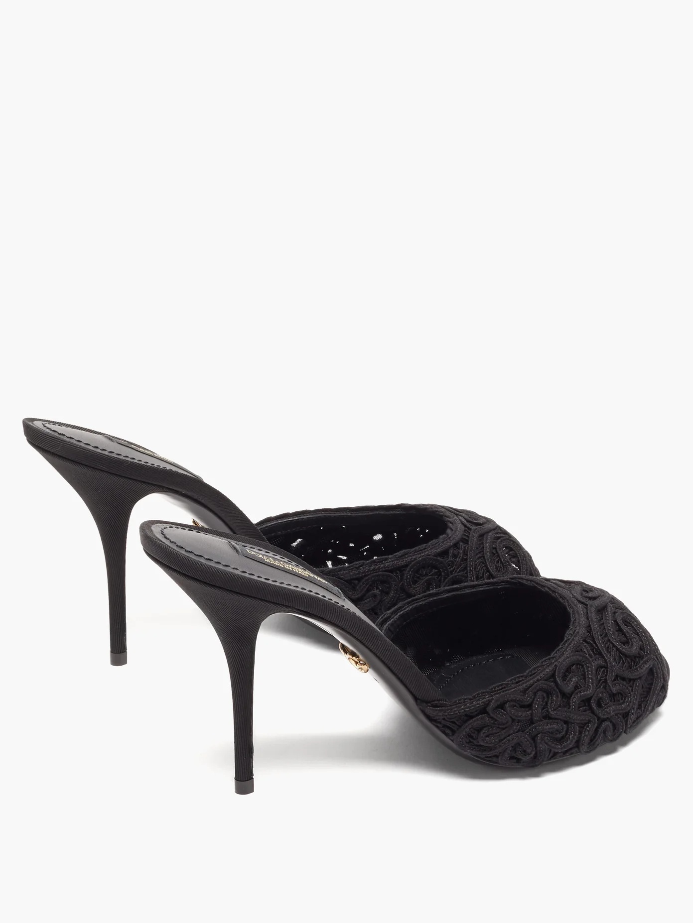 Peep-toe lace and leather mules - 4