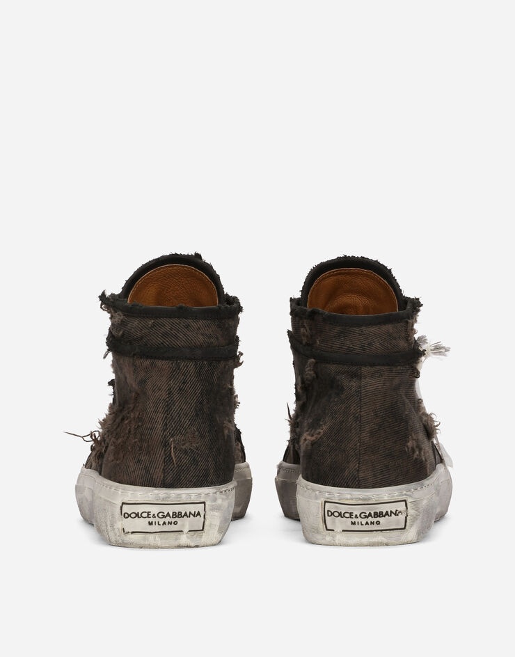 Patchwork denim vintage mid-top sneakers - 3