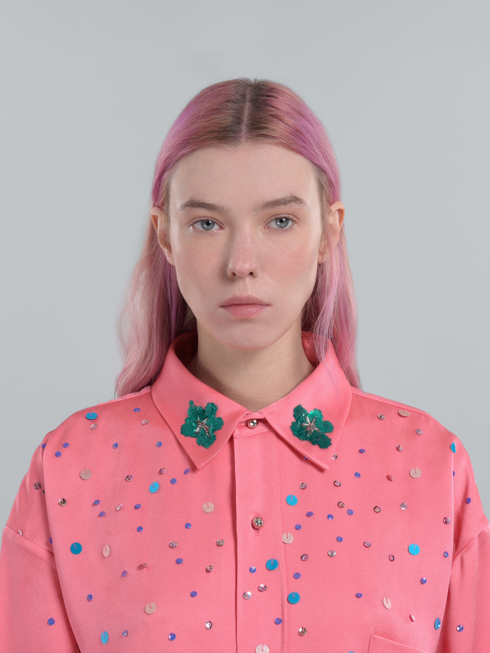 PINK CRÊPE SATIN SHIRT WITH SEQUINS - 4