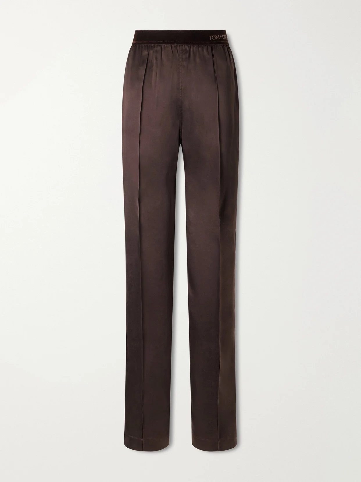 Velvet-trimmed Silk-satin Straight-leg Pants - 1
