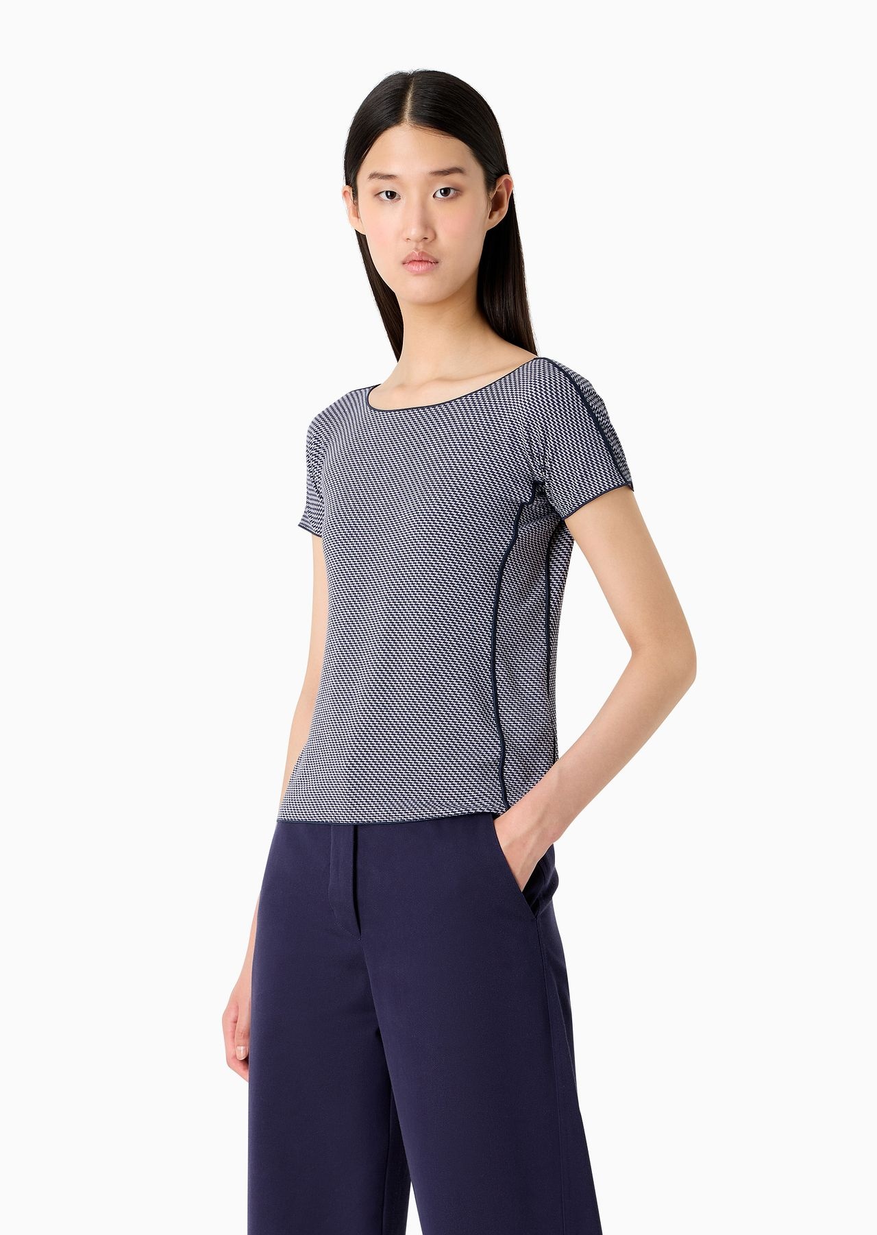 Short-sleeved jumper in op-art jacquard jersey - 2