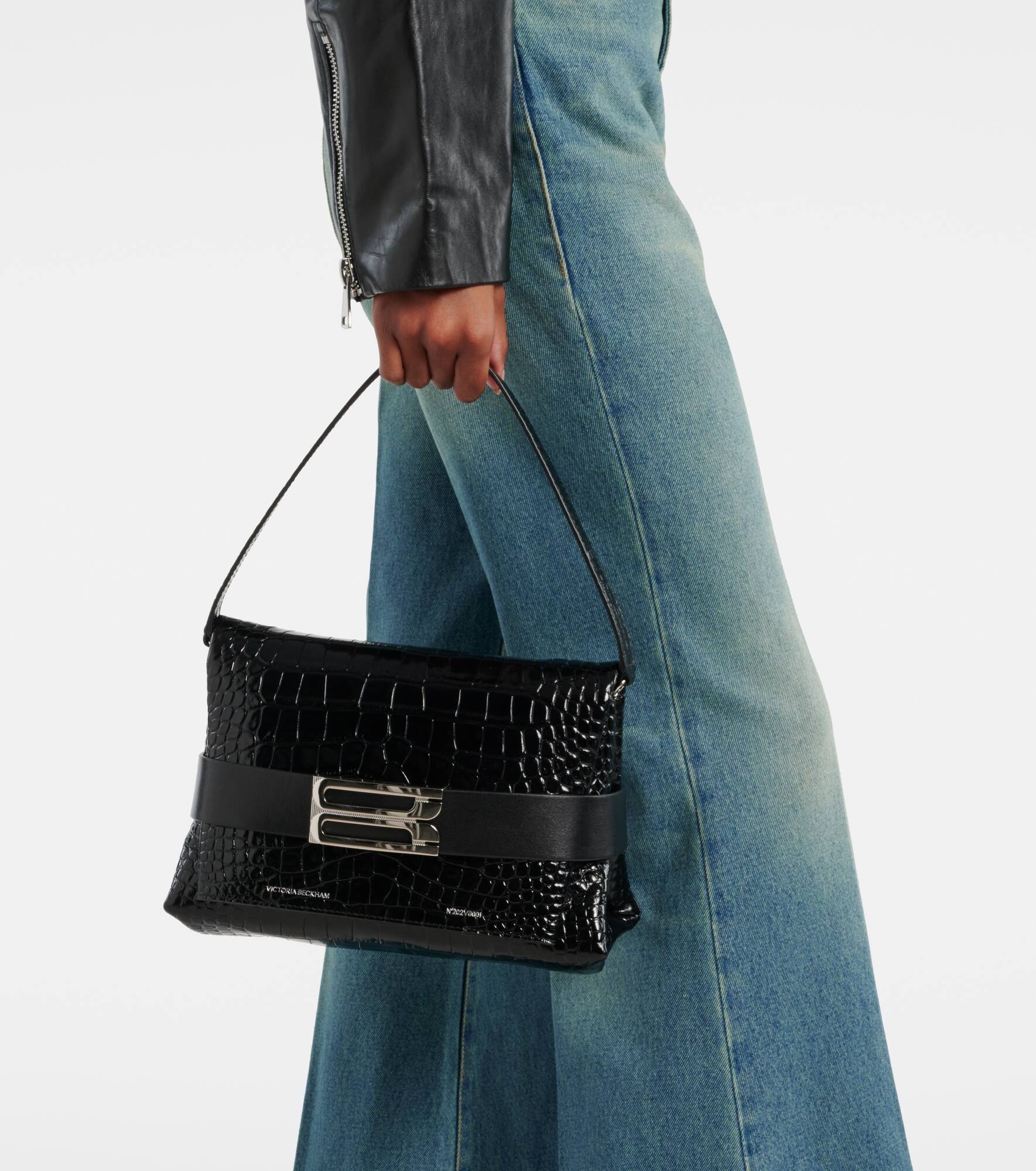 B croc-effect leather clutch - 2