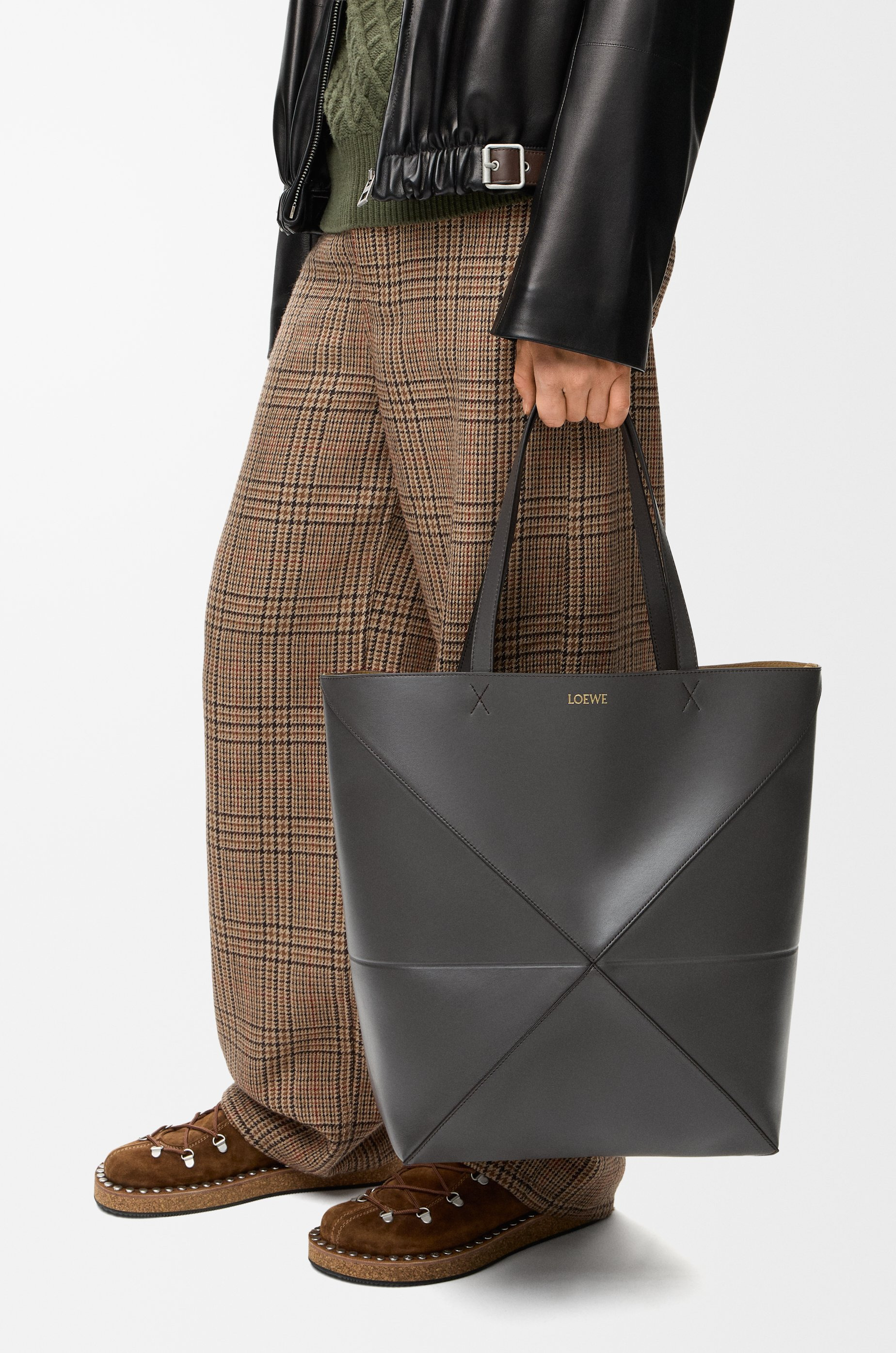 XL Puzzle Fold tote in shiny calfskin - 3