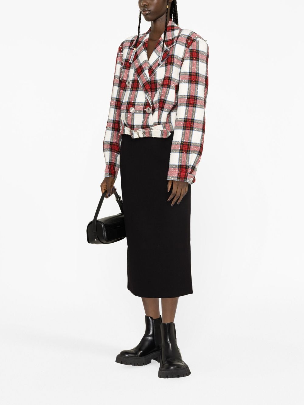 checked cropped jacket - 2