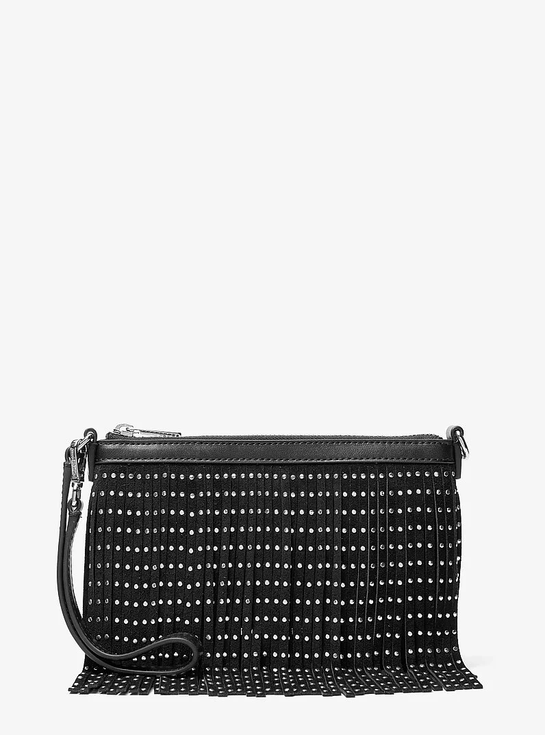 Jet Set Travel Small Studded Fringed Polyester Microsuede Wristlet - 1