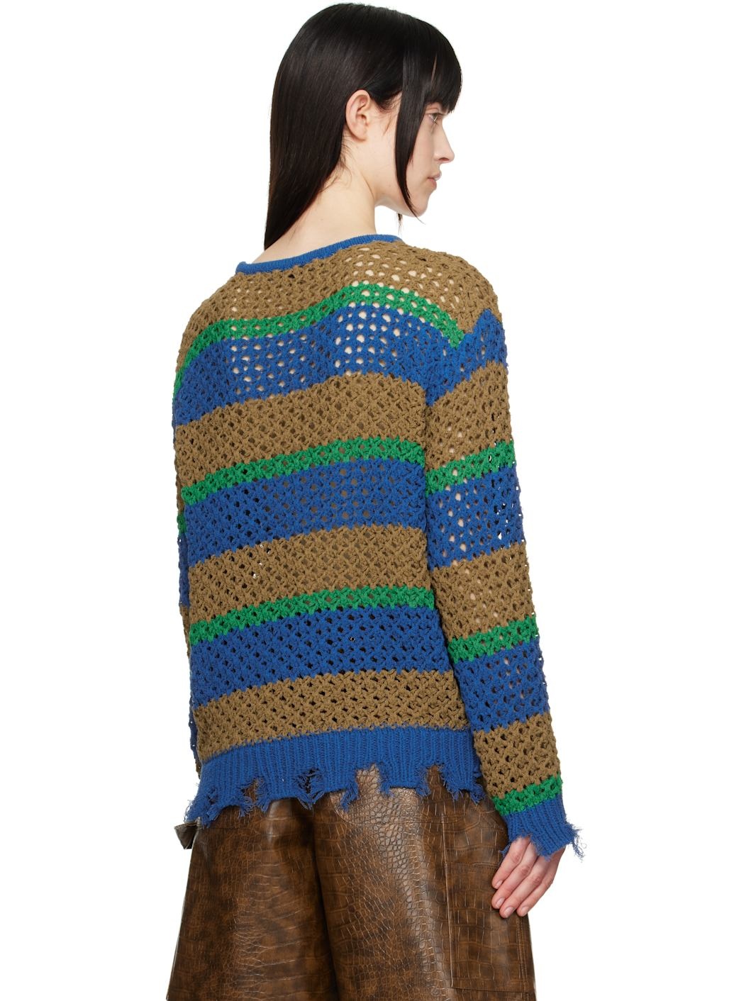Multicolor Damaged Stripe Sweater - 3