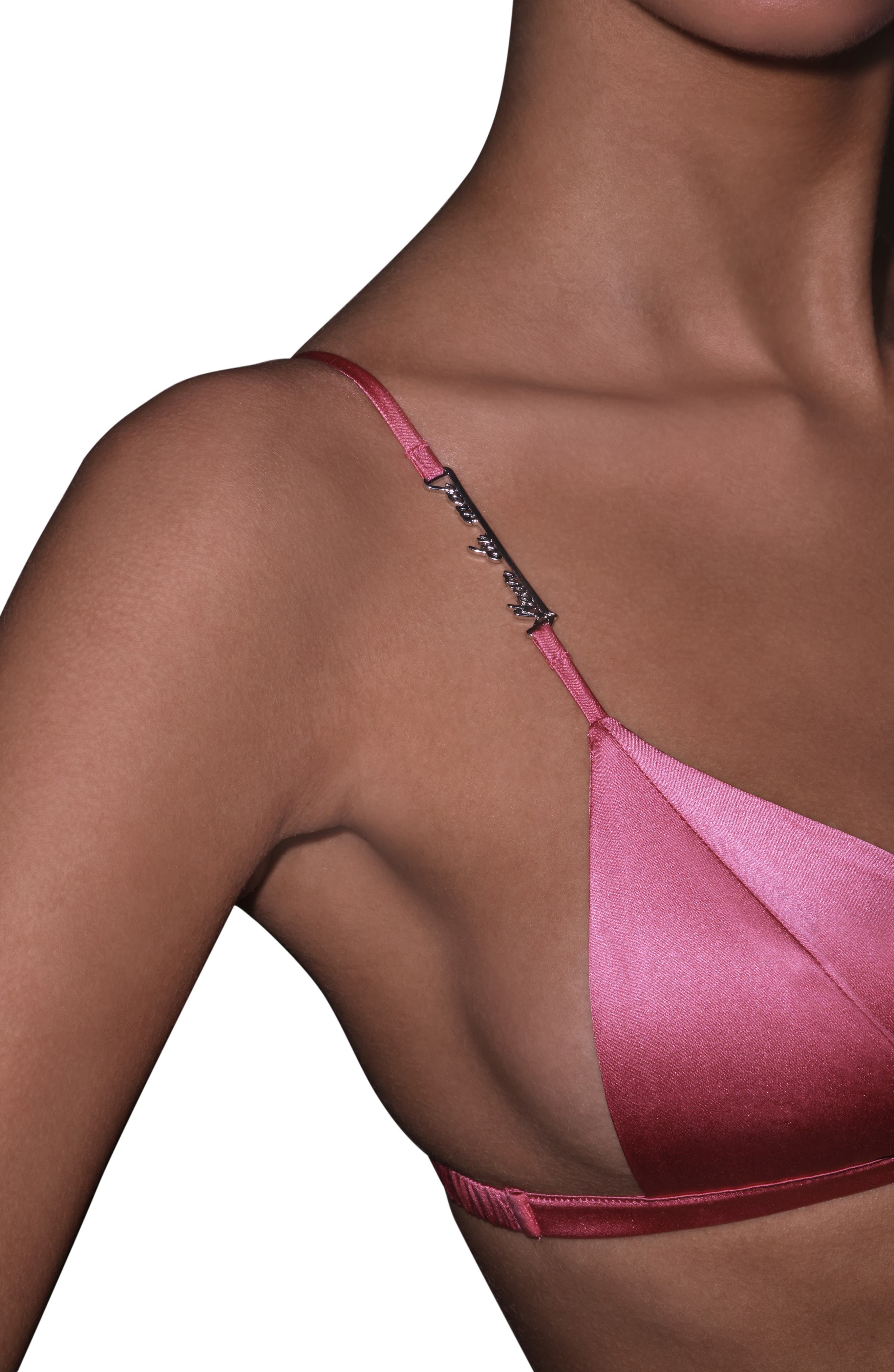 Fleur Du Mal Logo Luxe Wireless Silk Blend Triangle Bra in Pink Cadillac at Nordstrom - 4