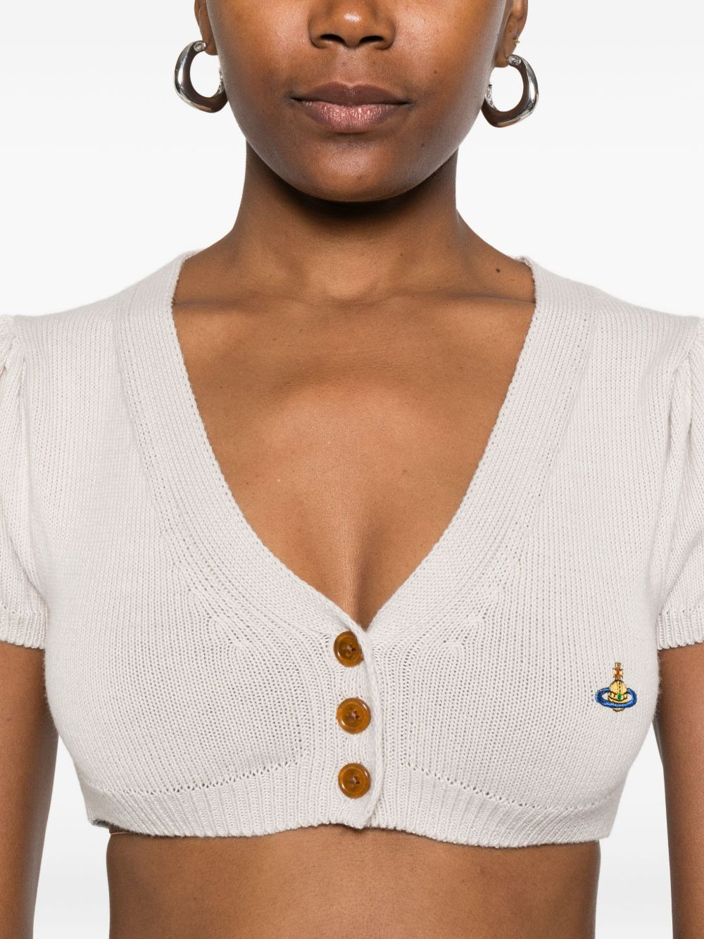 puff-sleeve Orb cropped cardigan - 5