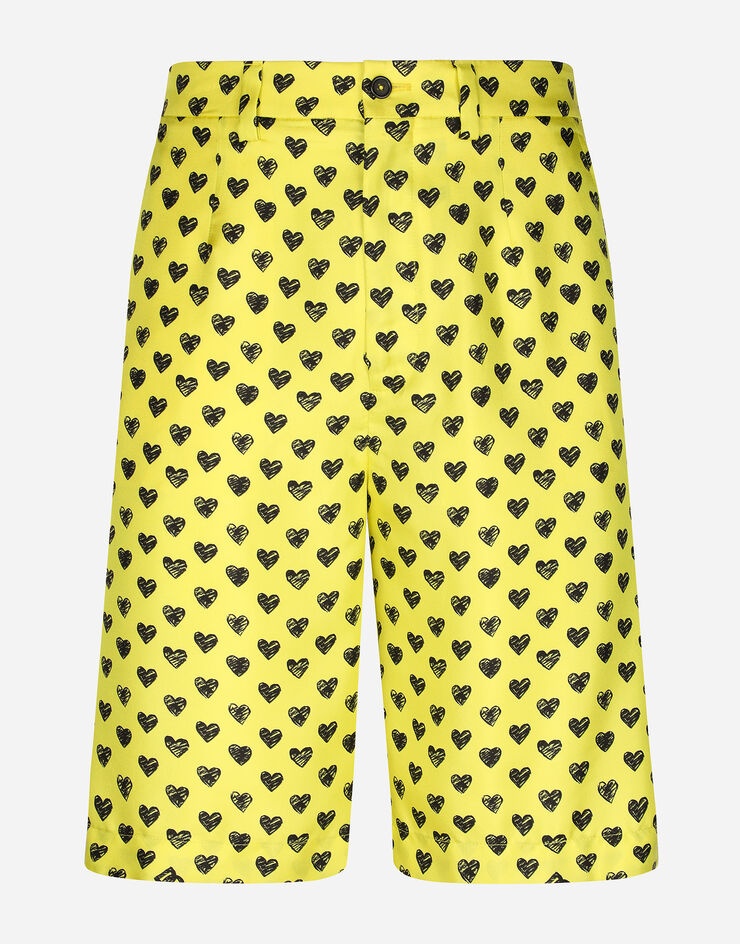 Silk twill shorts with DG heart print - 1