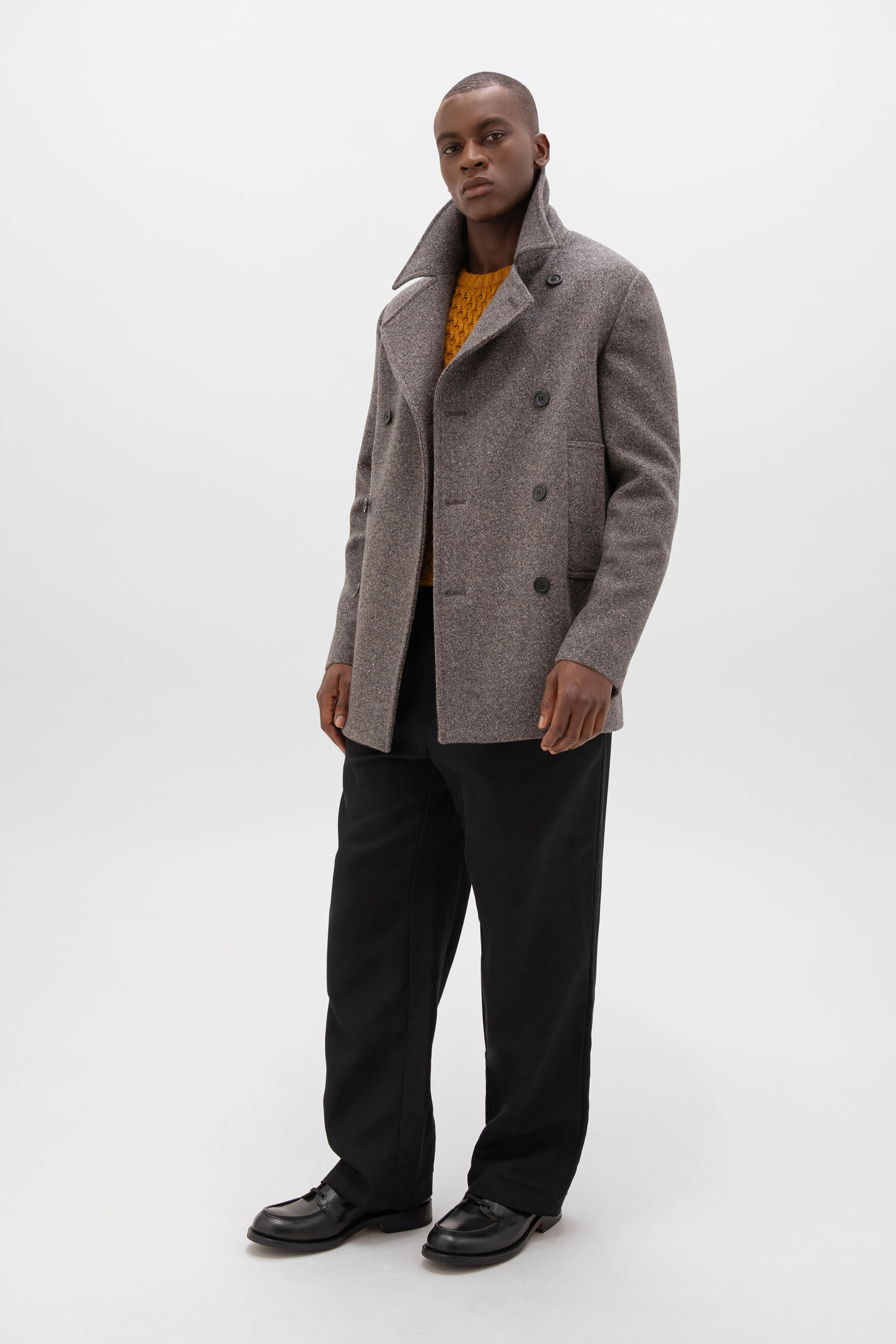 Charcoal Herringbone Pea Coat - 2