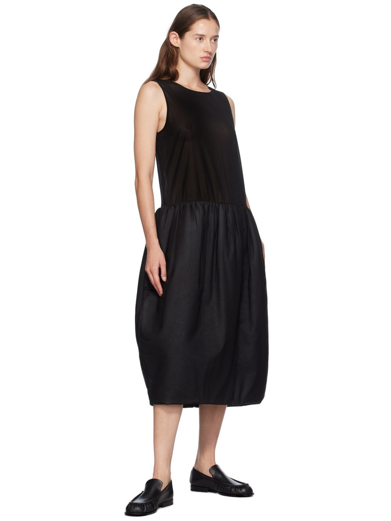 AMOMENTO Black Sheer Padded Balloon Midi Dress outlook