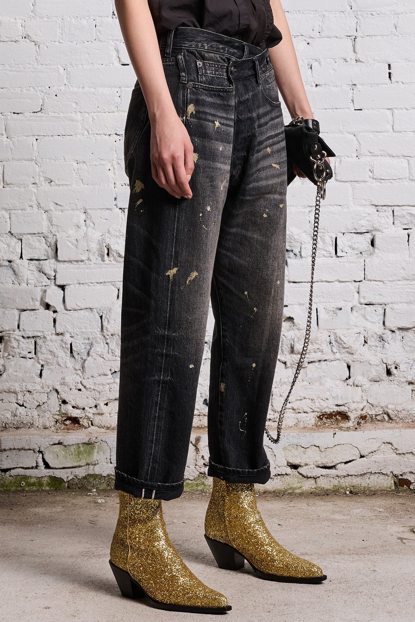 GOLD SPLATTER CROSSOVER JEAN - ETON SELVEDGE BLACK - 5