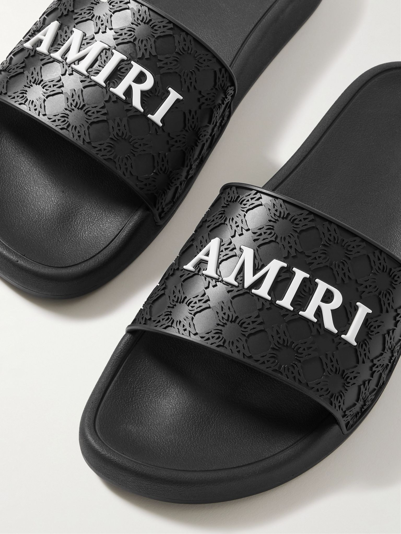 Logo-Appliquéd Embossed Rubber Slides Black - 5