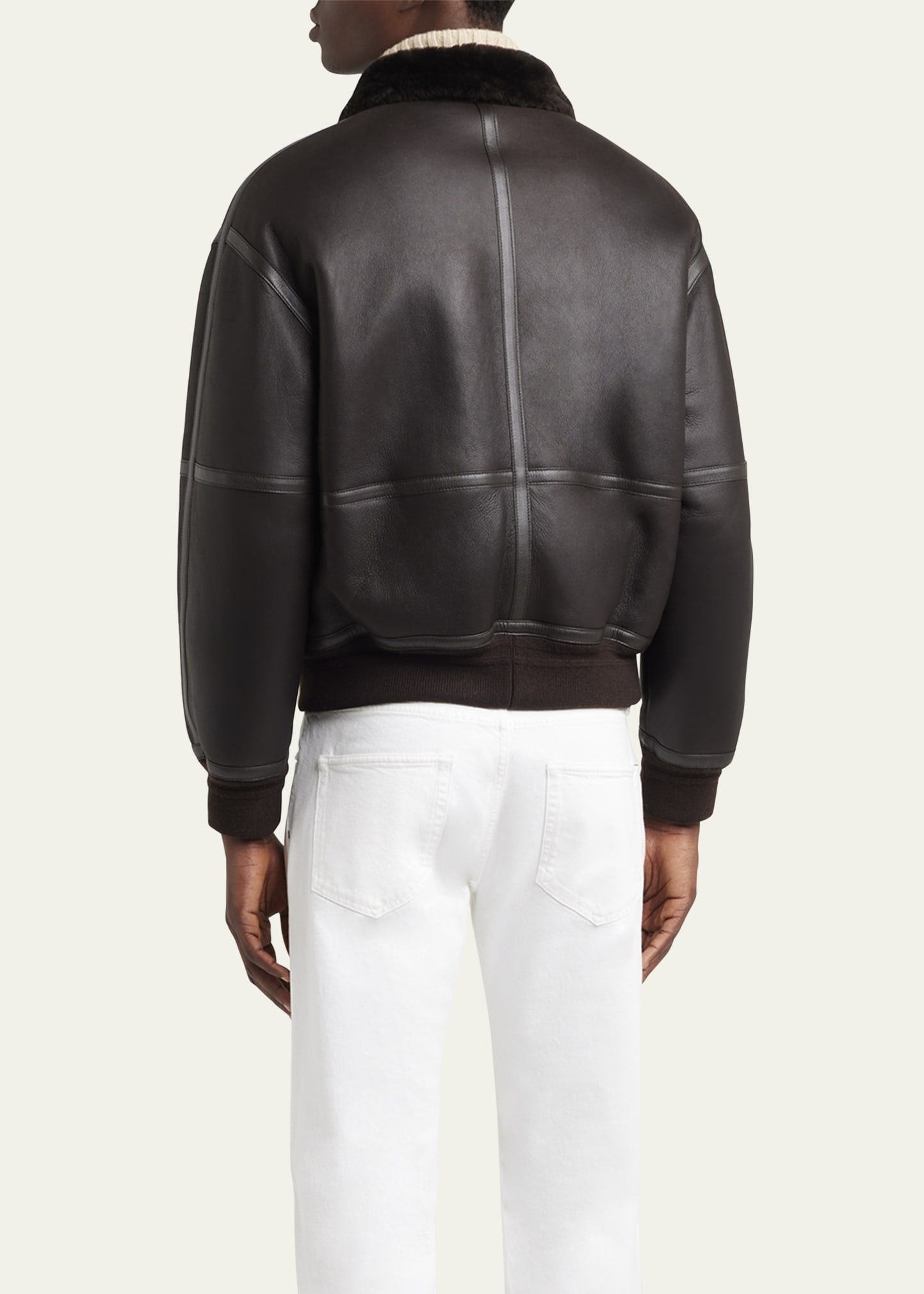 Men's Peter Leather Shearling Bomber Jacket - 3