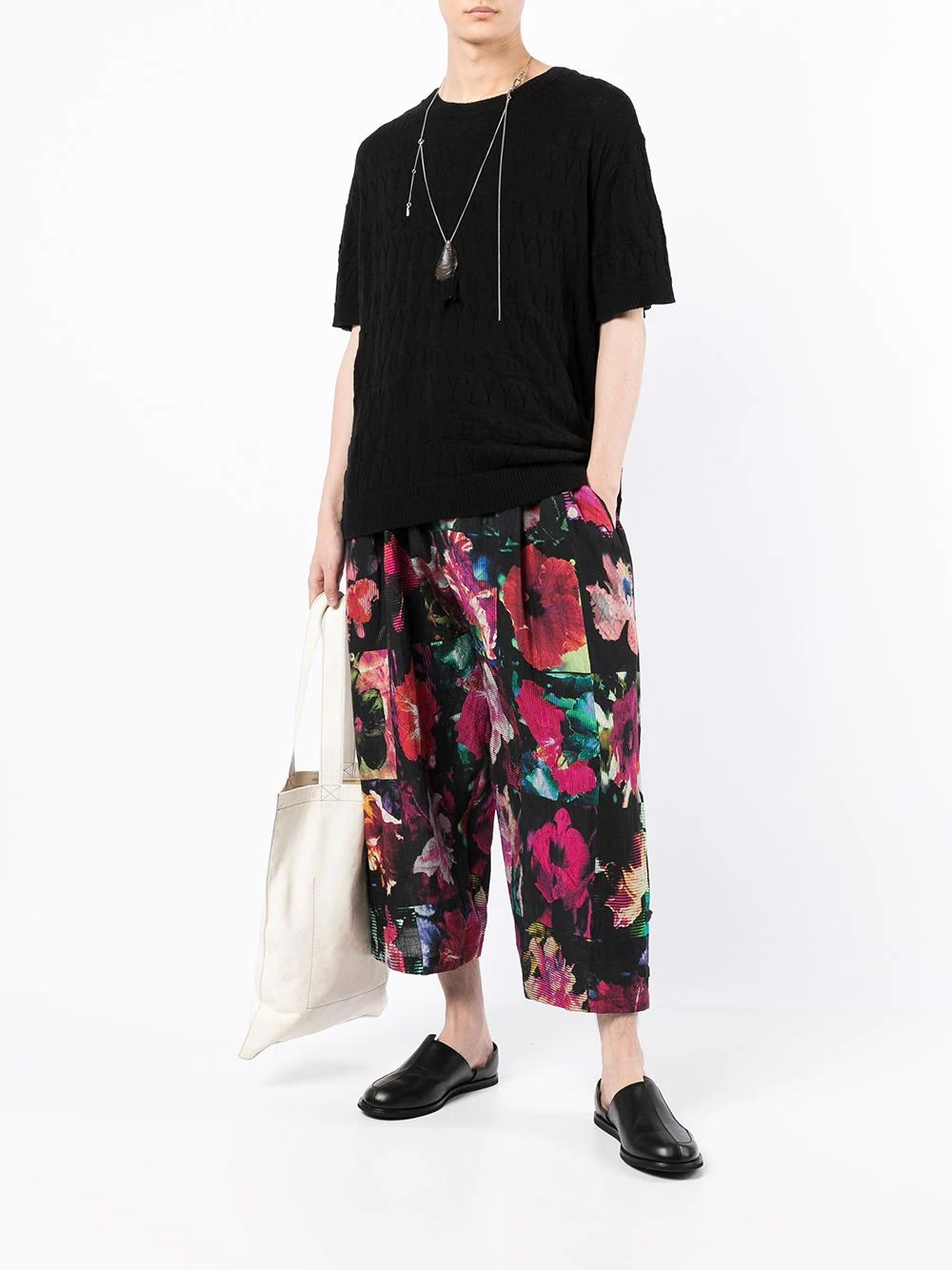 patchwork floral-print cropped trousers - 2