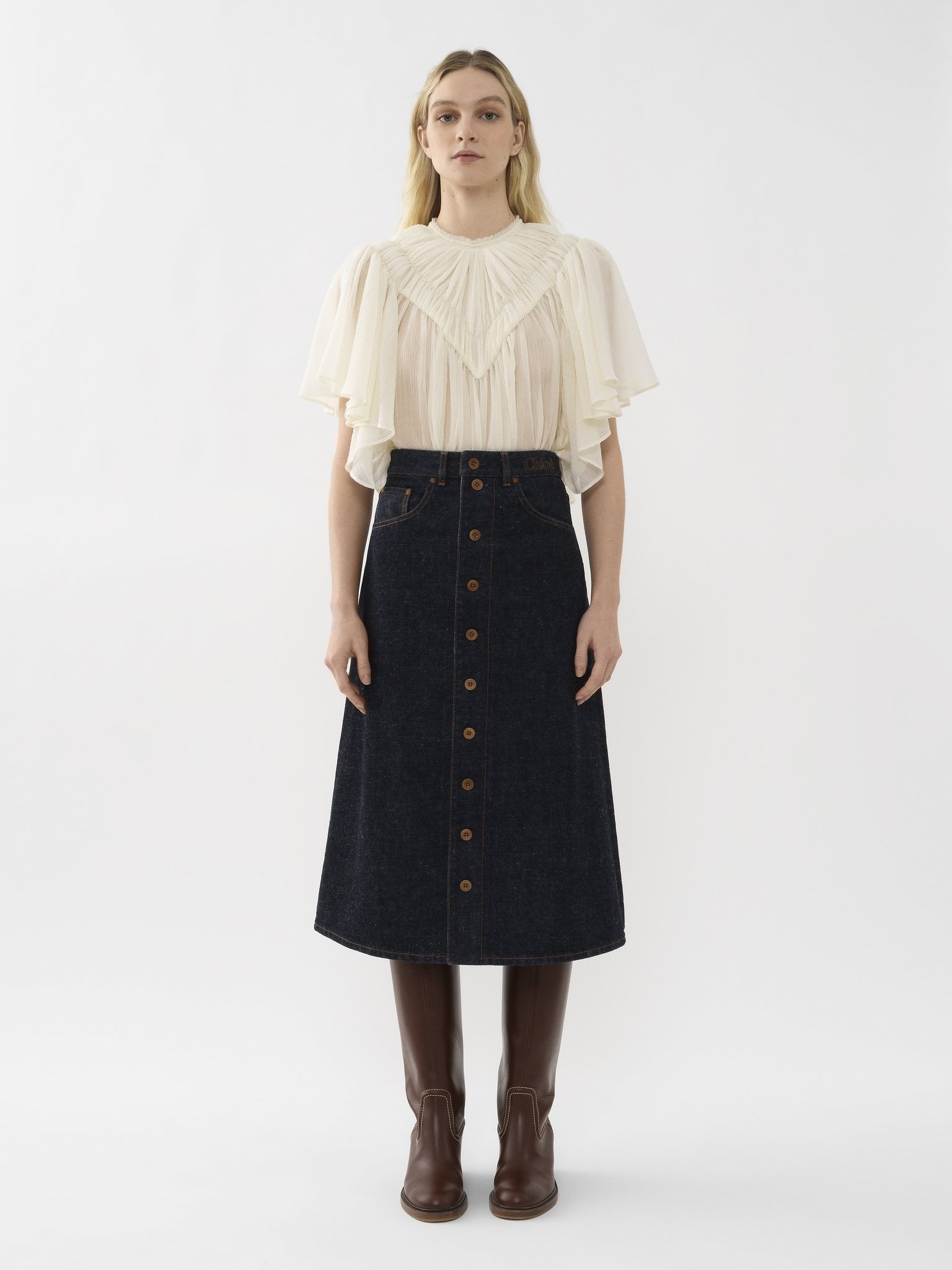 DENIM MID-LENGTH SKIRT - 2