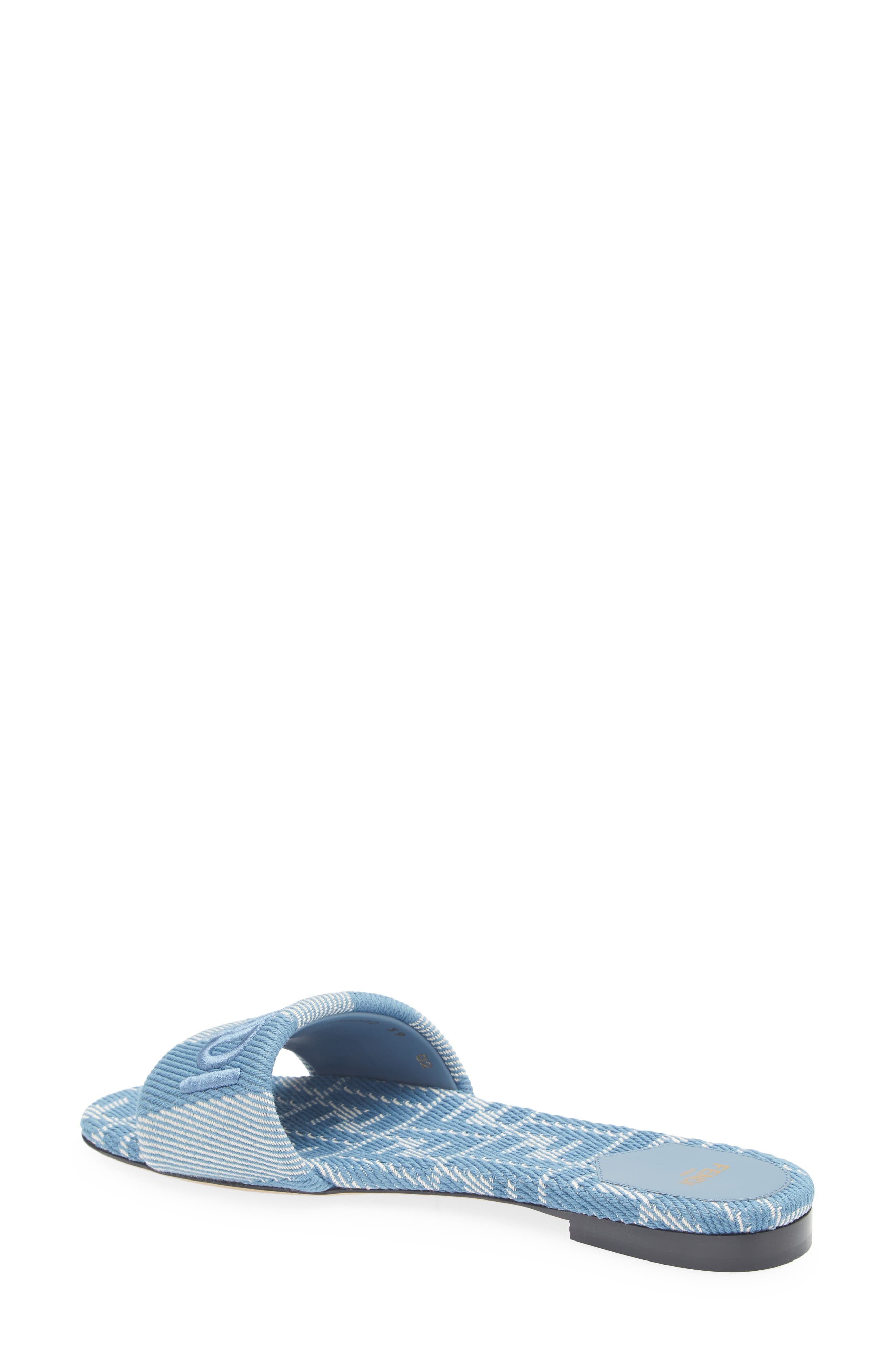 Fendi Signature Logo Slide Sandal in Bianco Blu Ceruleo at Nordstrom - 2
