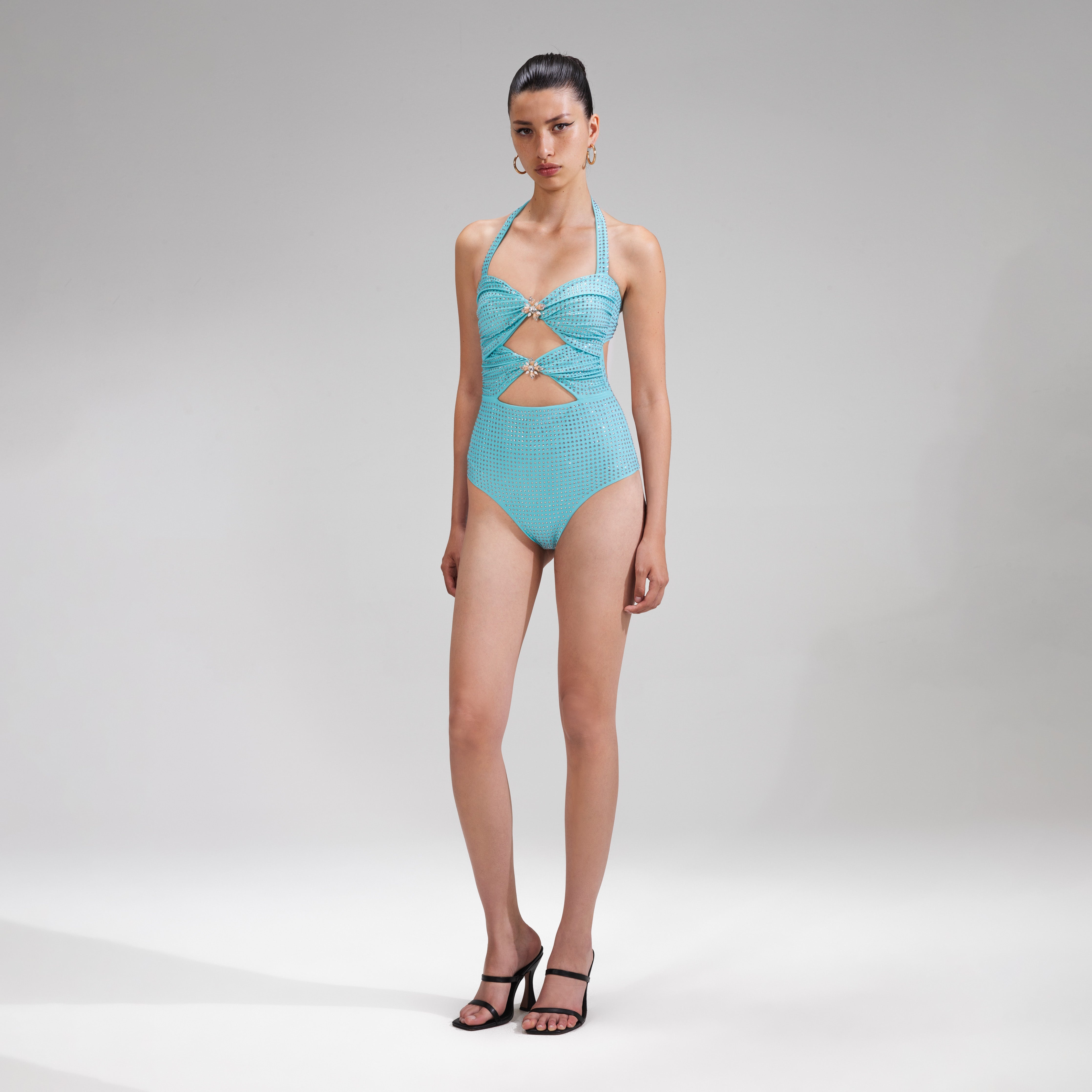 Pale Blue Rhinestone Swimsuit - 2