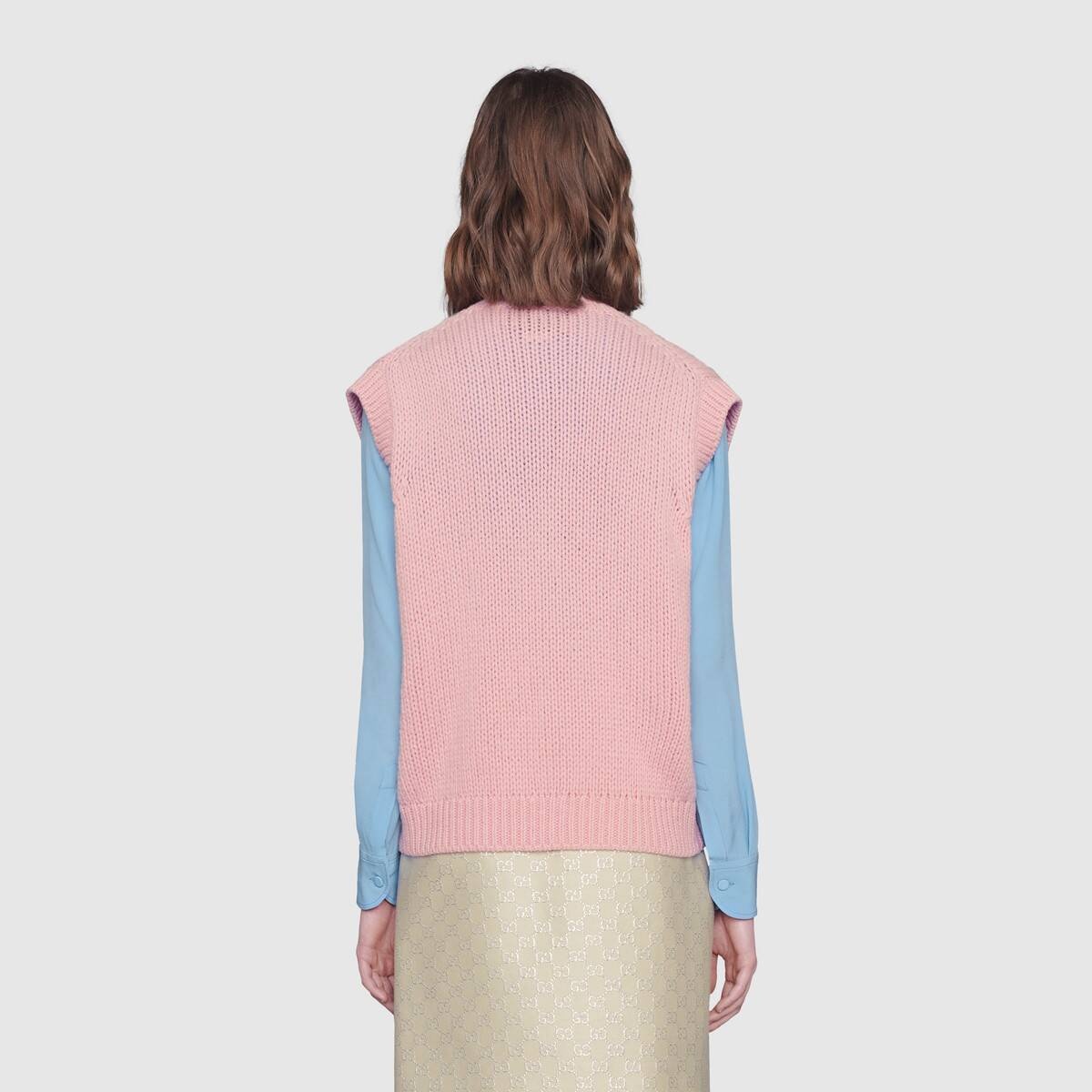 Cable knit wool vest with sequins - 4