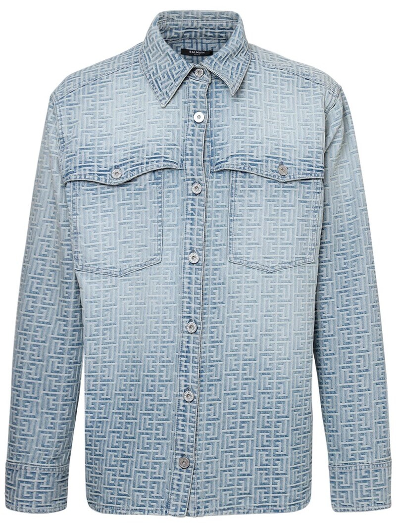 Monogram jacquard cotton denim shirt - 1