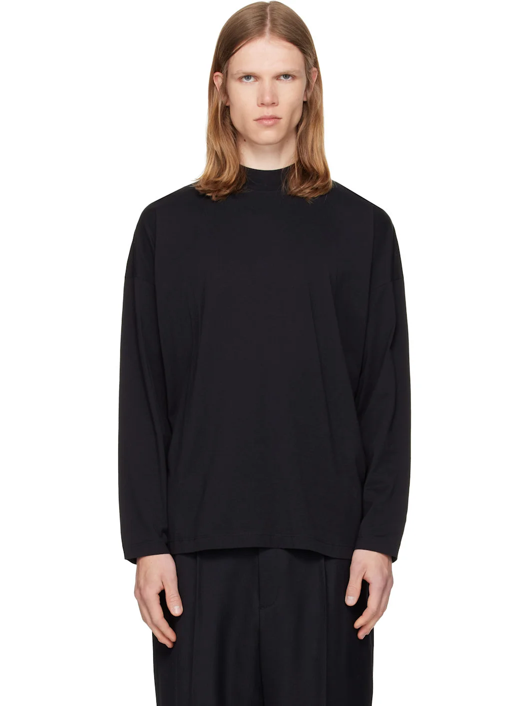 Black Cotton Mock-Neck T-shirt - 1