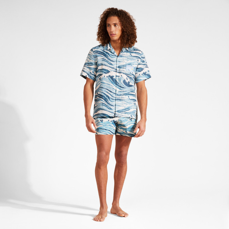 Vilebrequin Men Linen Bowling Shirt Wave - Vilebrequin x Maison Kitsuné outlook