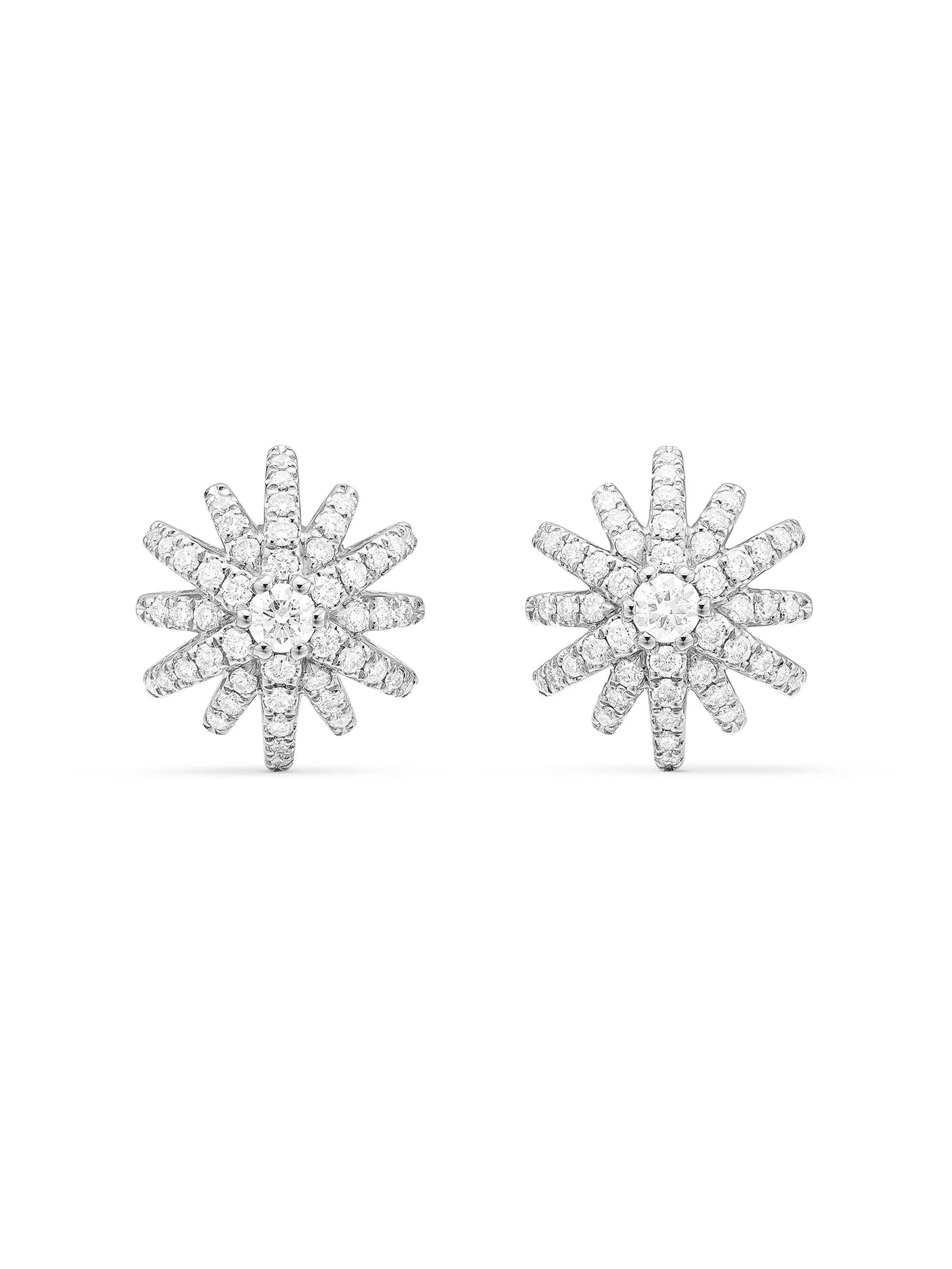 Women's Starburst Stud Earrings in 18K White Gold with Diamonds, 11.7mm - Diamond - 1