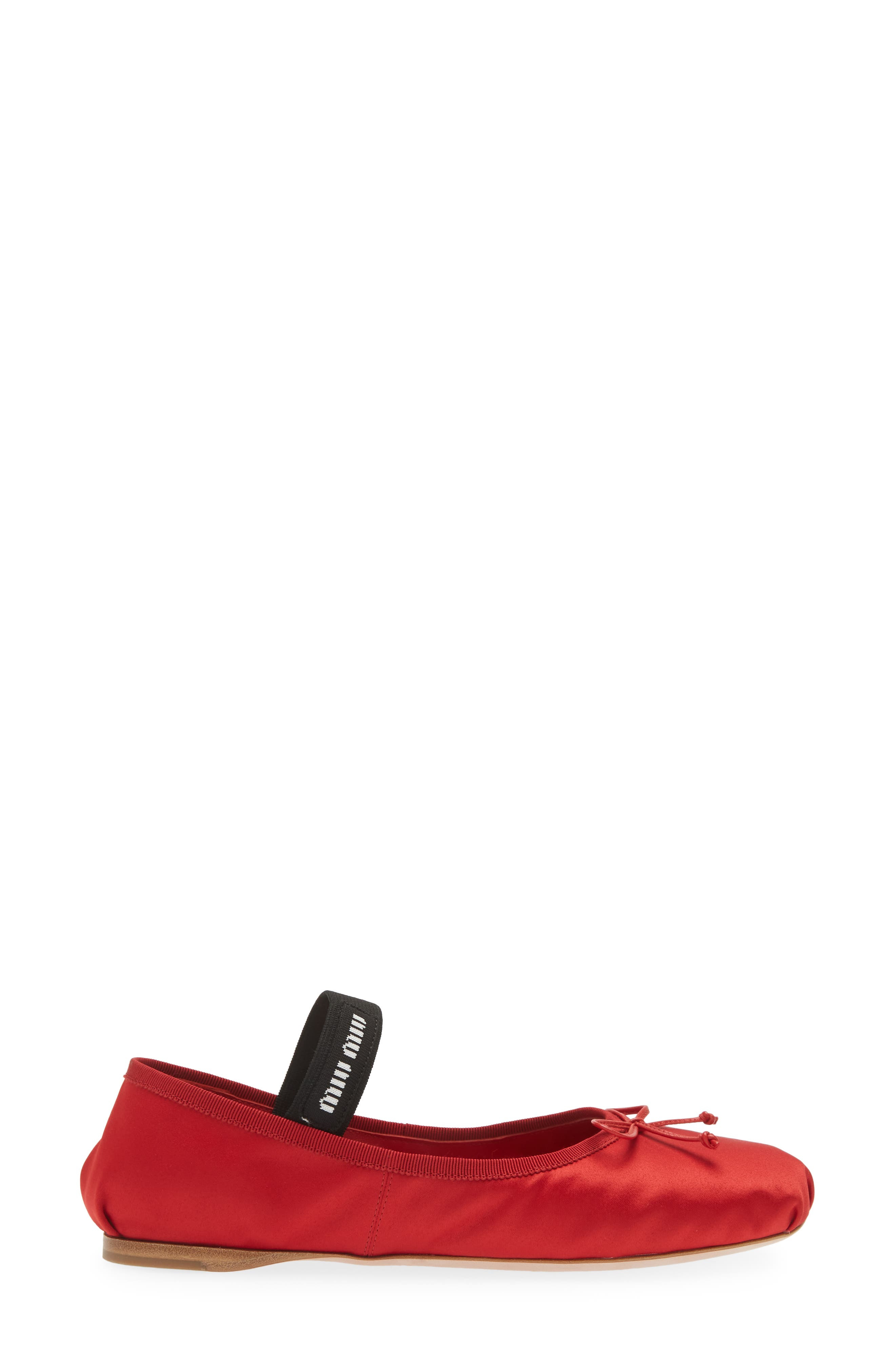 Miu Miu Logo Strap Ballet Flat in Rosso at Nordstrom - 3