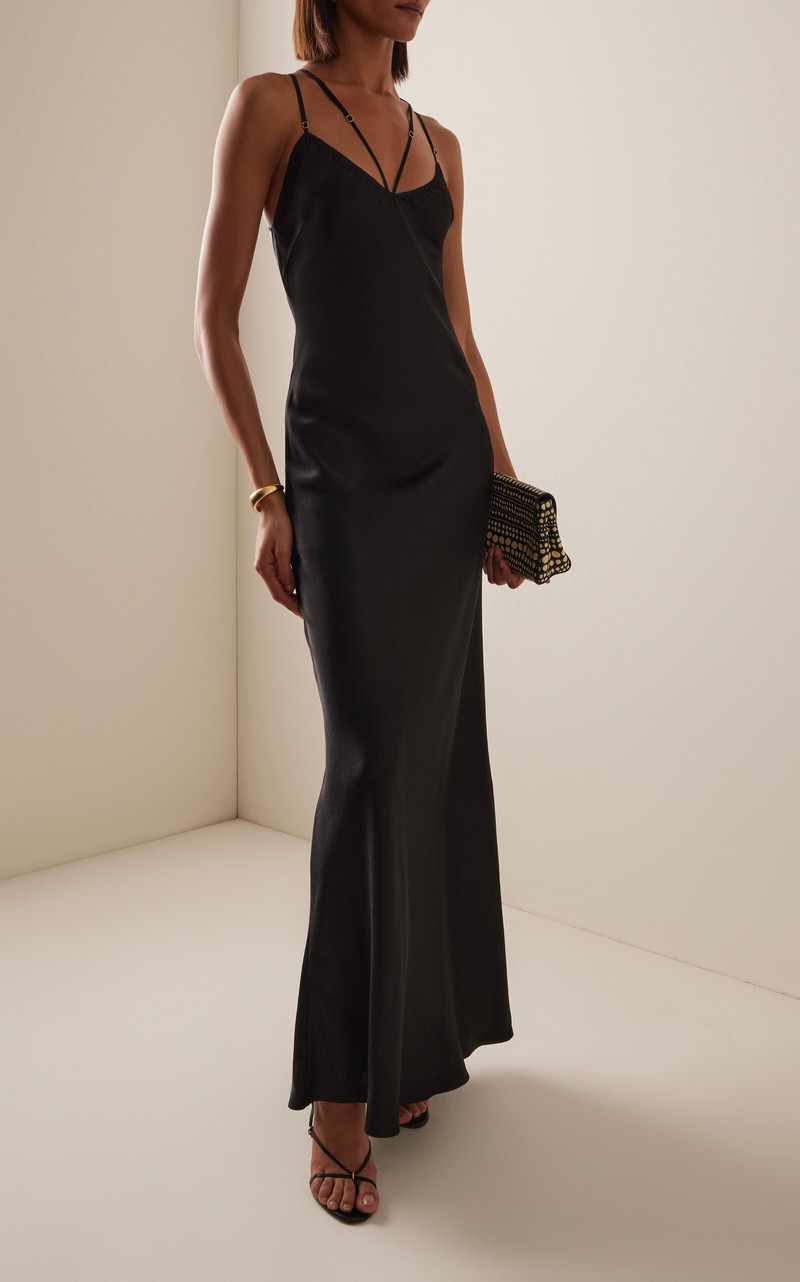 ANNA OCTOBER Natalie Open-Back Satin Maxi Slip Dress black outlook