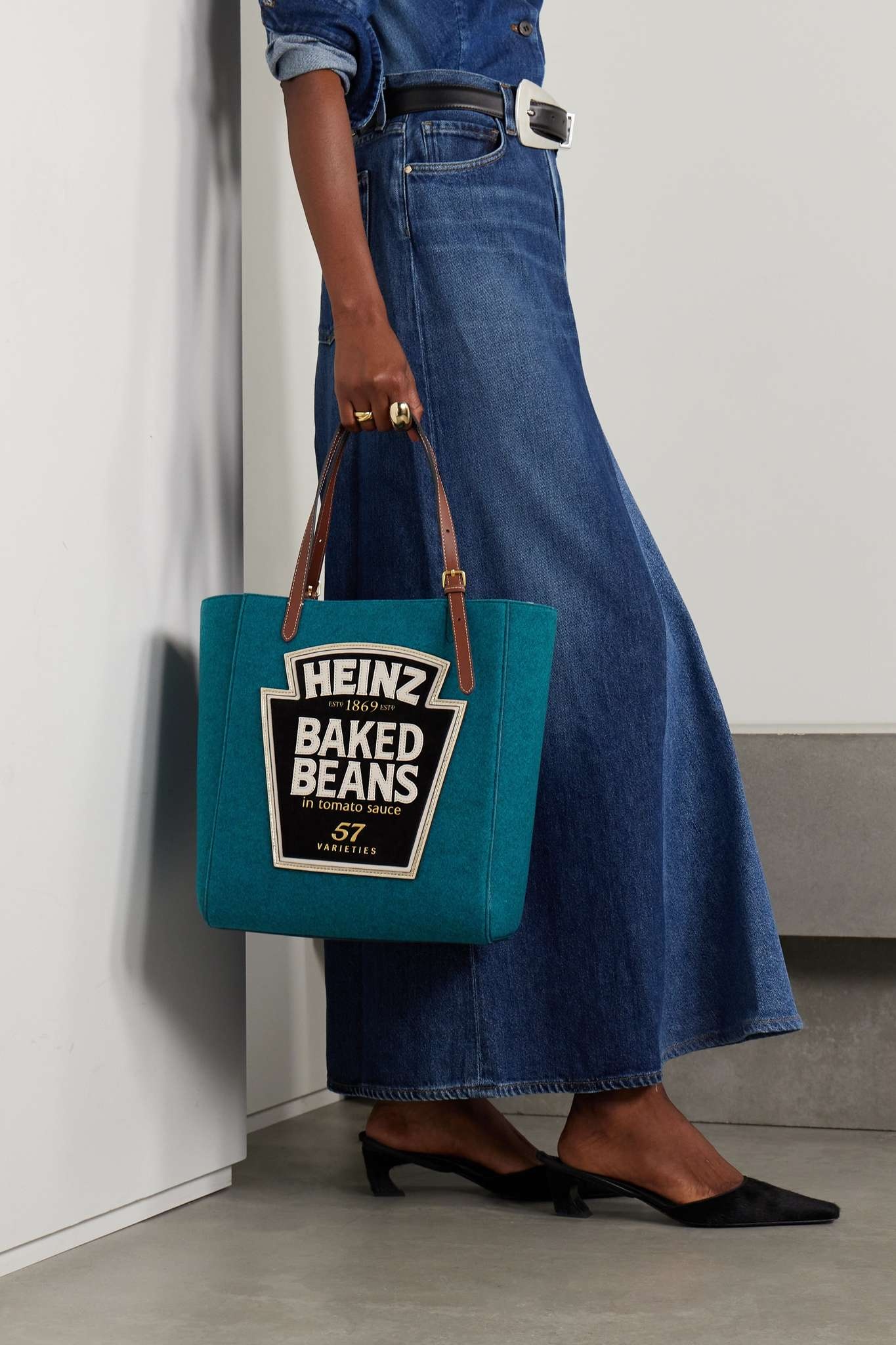 Baked Beans small leather and suede-paneled appliquéd recycled-felt tote - 2