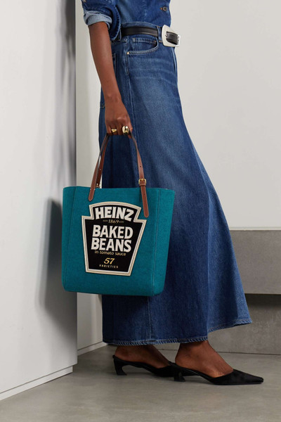 Anya Hindmarch Baked Beans small leather and suede-paneled appliquéd recycled-felt tote outlook