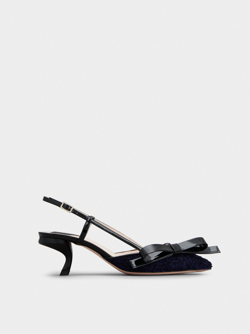 Virgule Bow Slingback Pumps in Fabric - 1