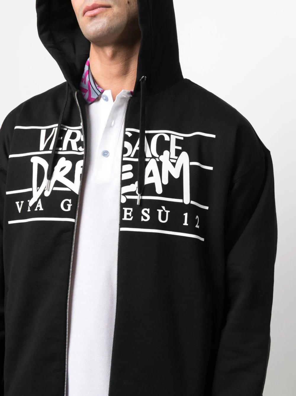 slogan logo-print zip-front hoodie - 5