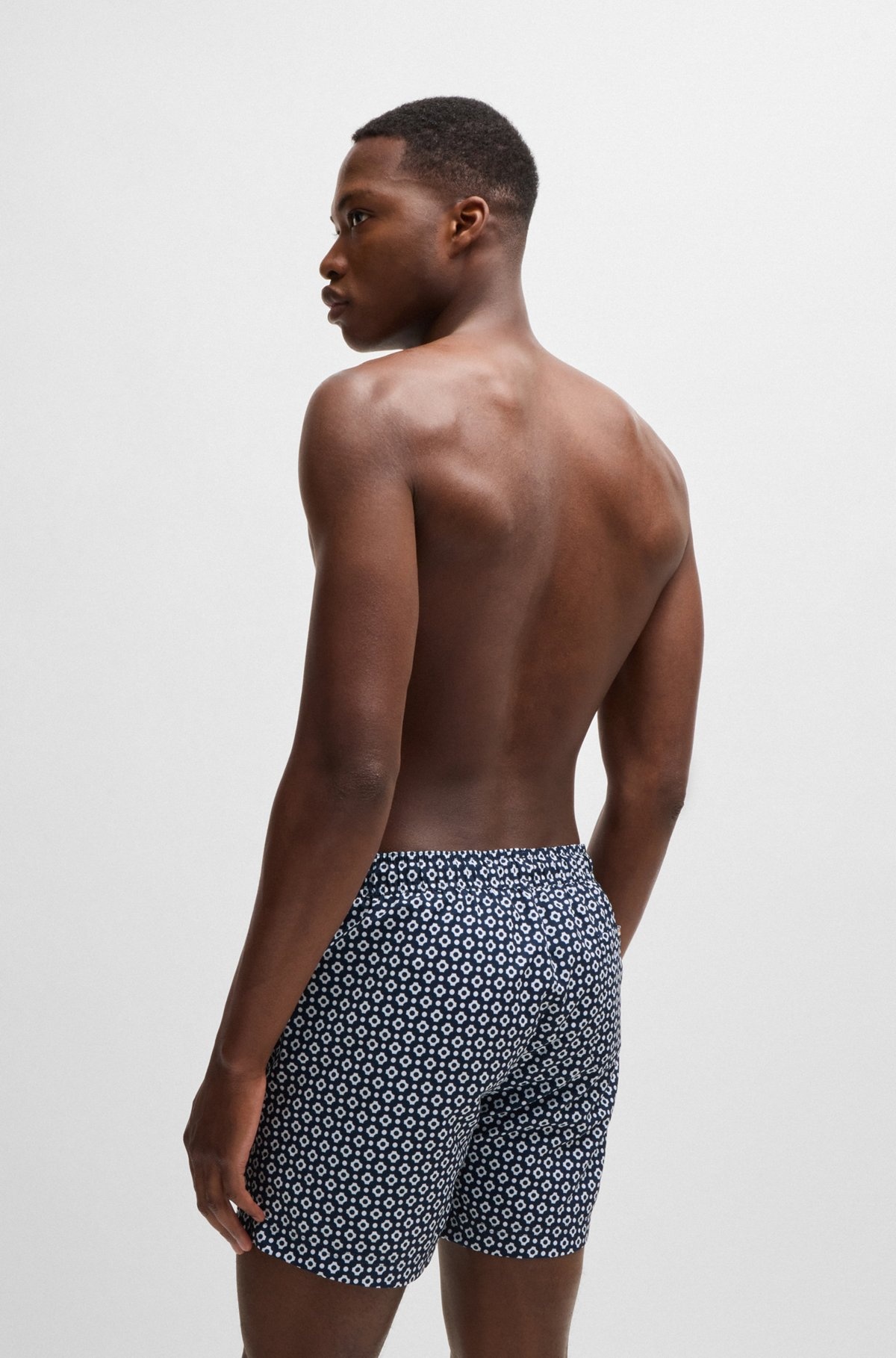 MICRO-PRINT QUICK-DRYING SWIM SHORTS WITH LOGO DETAIL - 4
