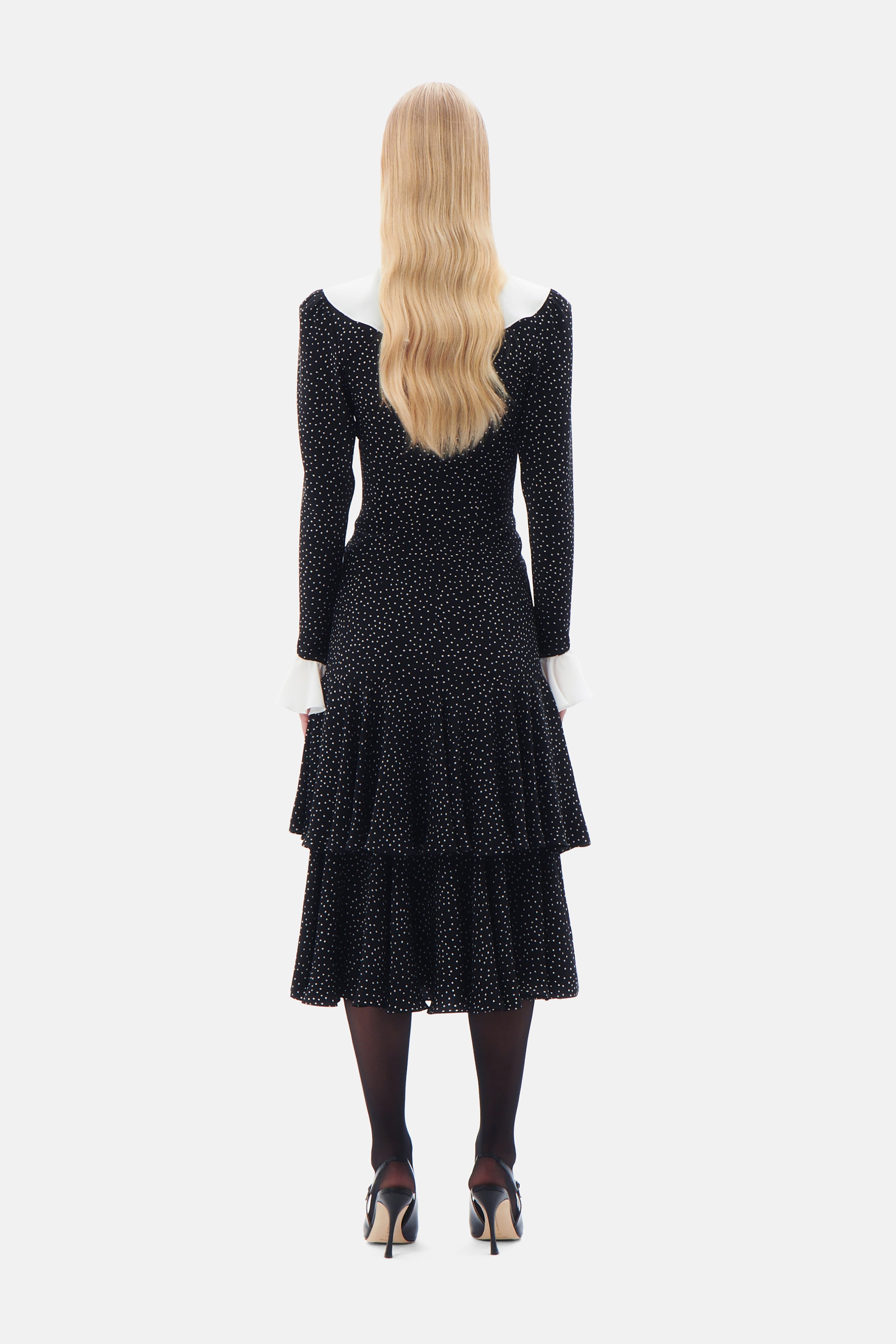 POLKA DOT SILK DRESS WITH VOLANT AND BOW - 5