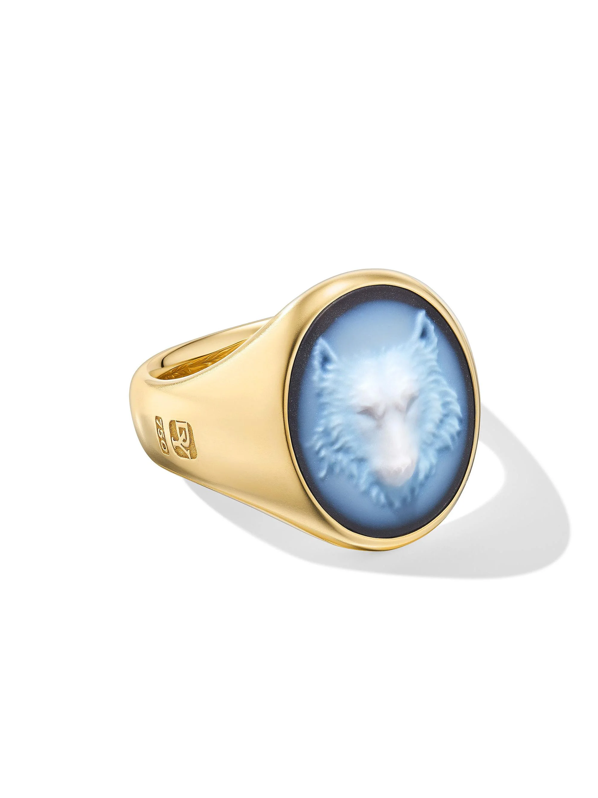 Men's Petrvs Wolf Signet Ring in 18K Yellow Gold - Banded Agate - 1