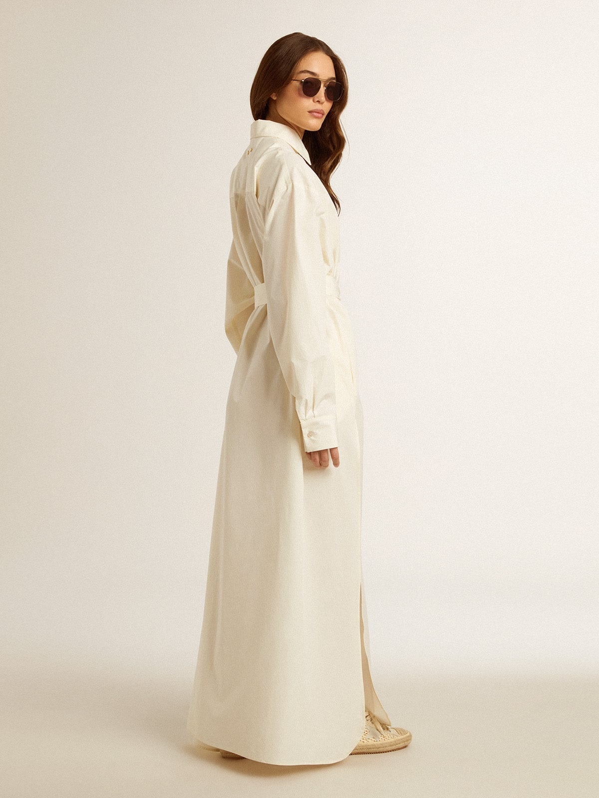 Long shirt dress in solid color cotton poplin - 3