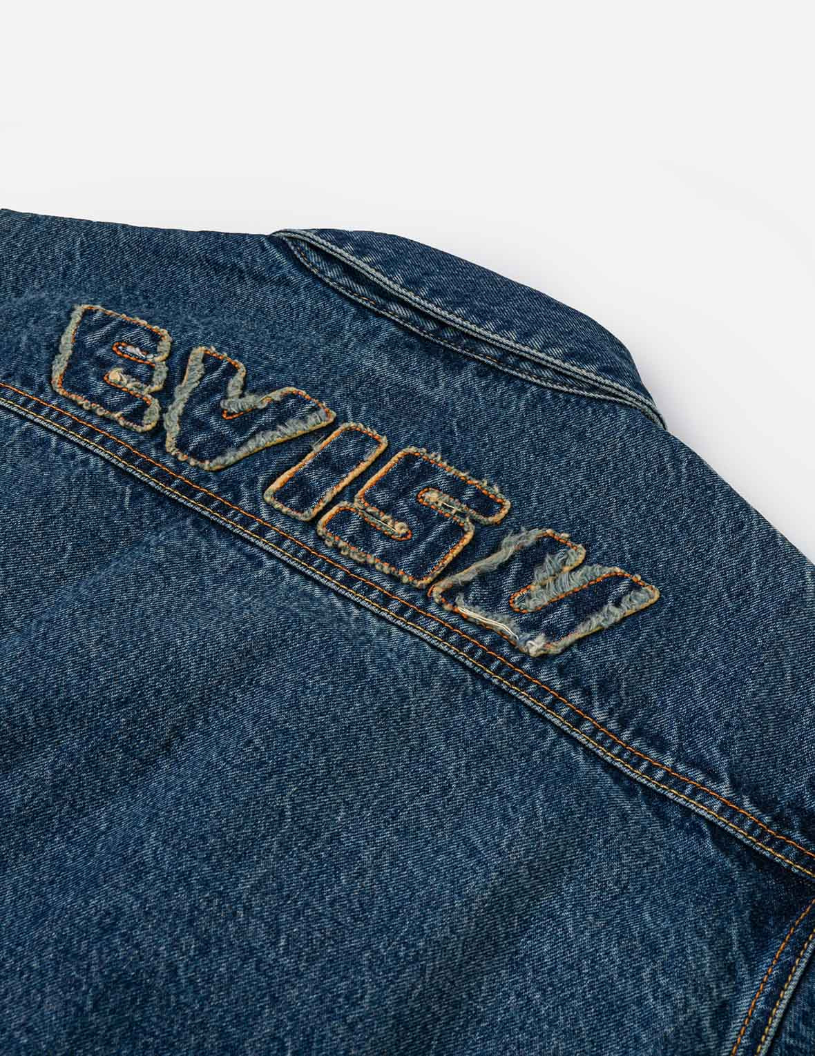 Distressed Seagull Print and Frayed Logo Patch Embroidery Relax Fit Denim Jacket - 8
