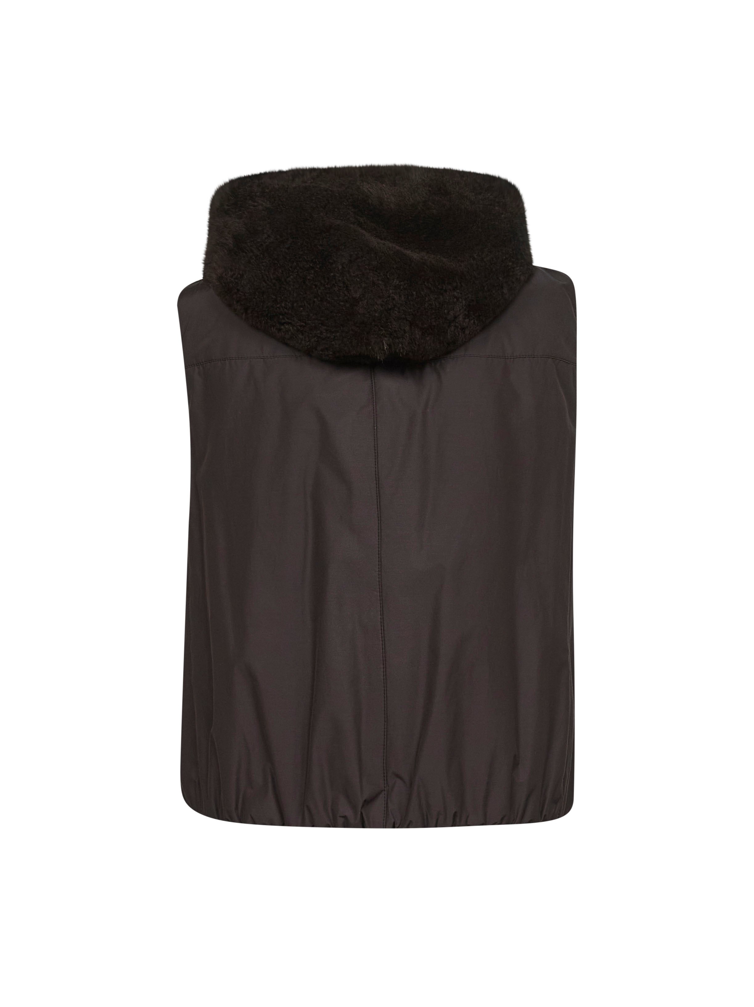 Brown fur and nylon reversible vest - 2
