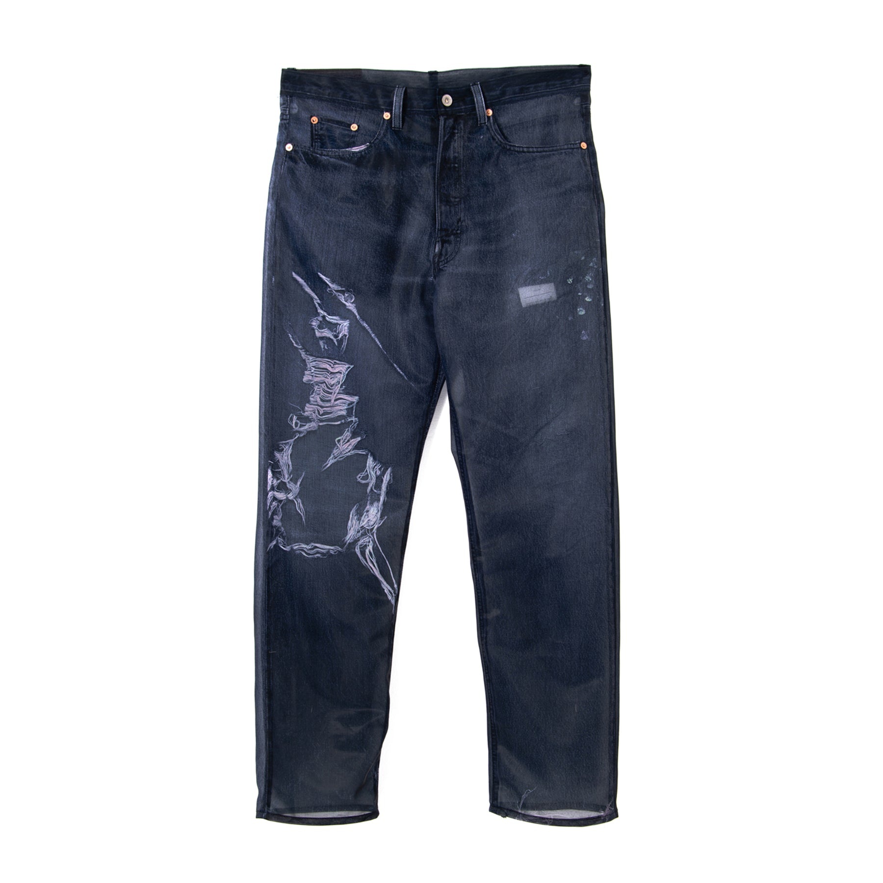 SEE-THROUGH PHOTO PRINT DENIM PANTS / BLK - 1